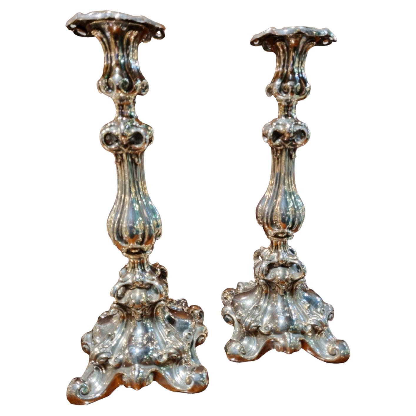 Pair of C 19th French Silver Candlesticks