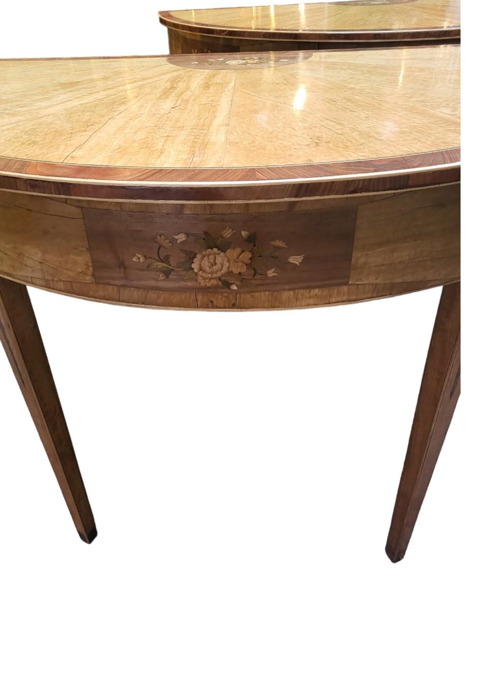 British Pair of C19th Satinwood Demi Lune Tables For Sale
