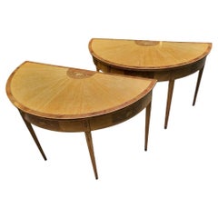 Pair of C19th Satinwood Demi Lune Tables