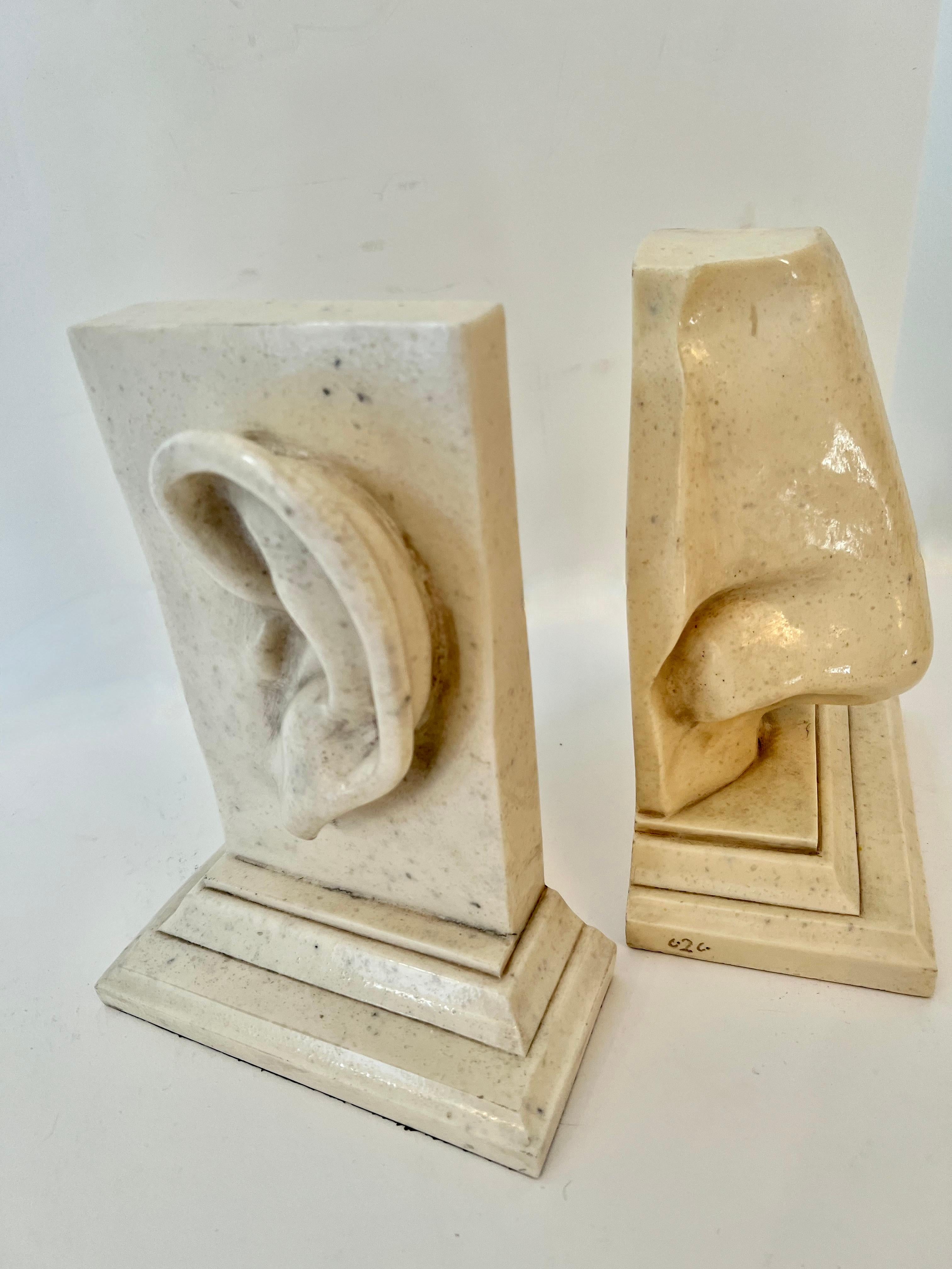 Mid-Century Modern Pair of C2C Designs, a Resin Based Sculptural Ear and Nose Bookend Set For Sale