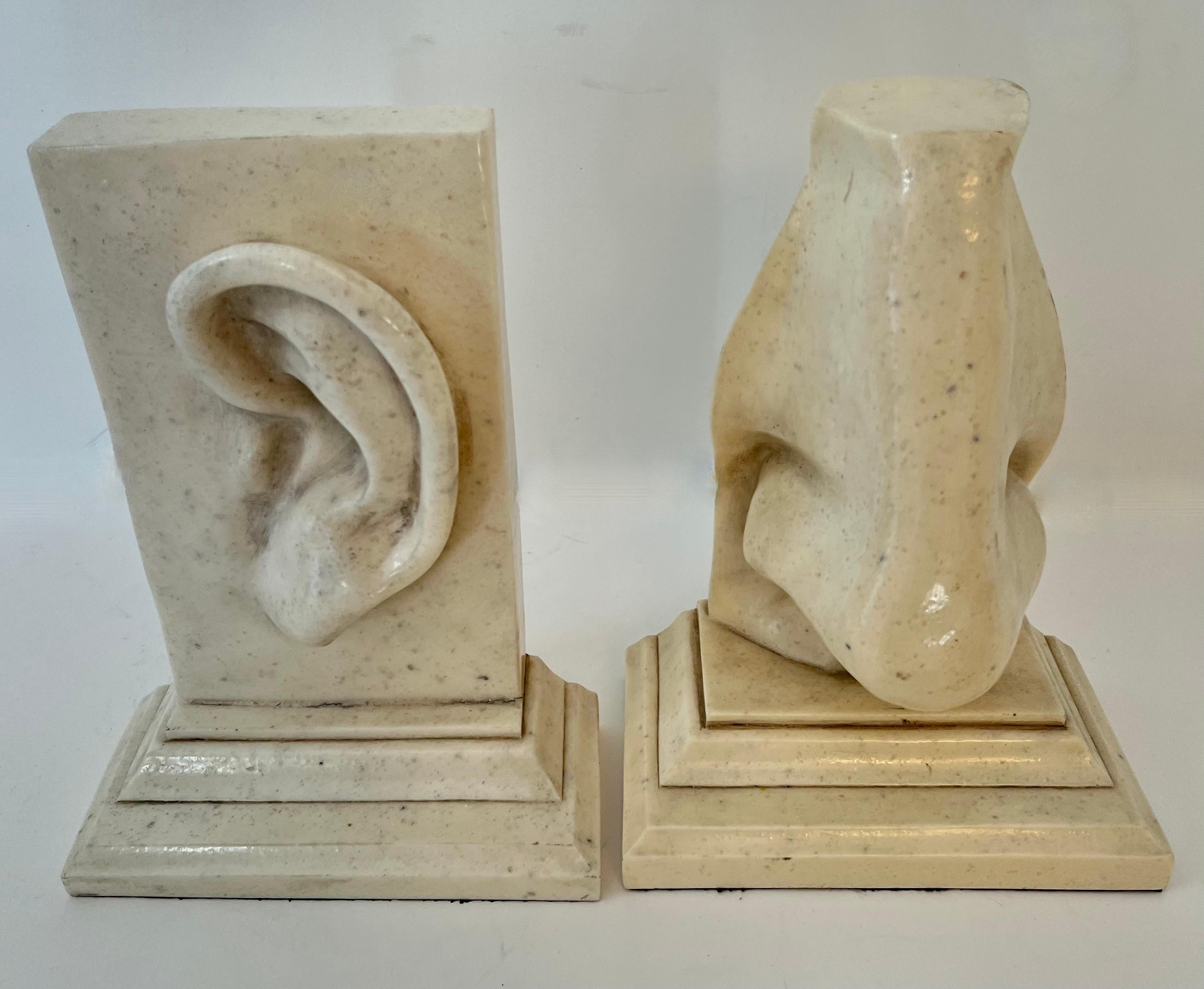 Pair of C2C Designs, a Resin Based Sculptural Ear and Nose Bookend Set For Sale 1