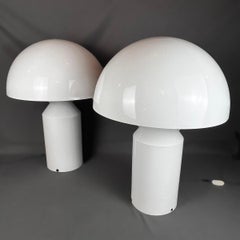 Pair of ca 1980 White Aluminum Vico Magistretti for Oluce Atollo 233 Table Lamps