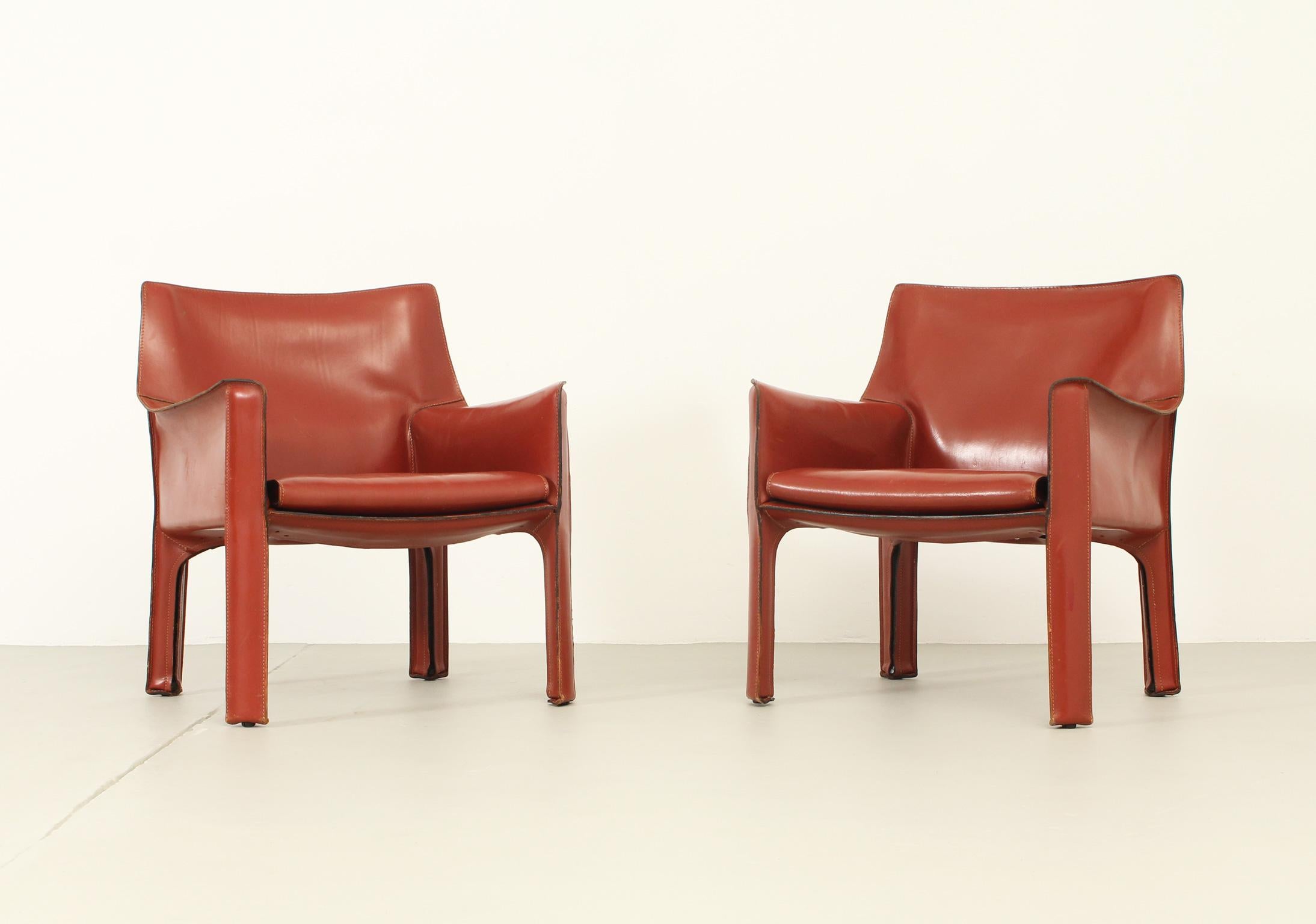 Italian Pair of Cab 414 Armchairs by Mario Bellini for Cassina