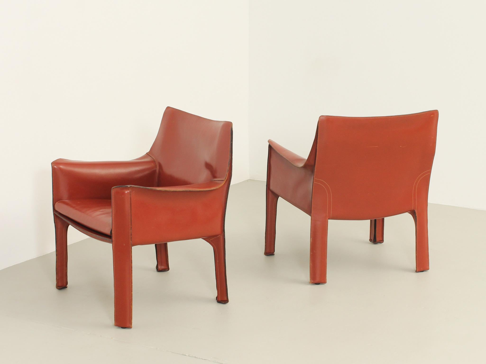 Pair of Cab 414 Armchairs by Mario Bellini for Cassina 1