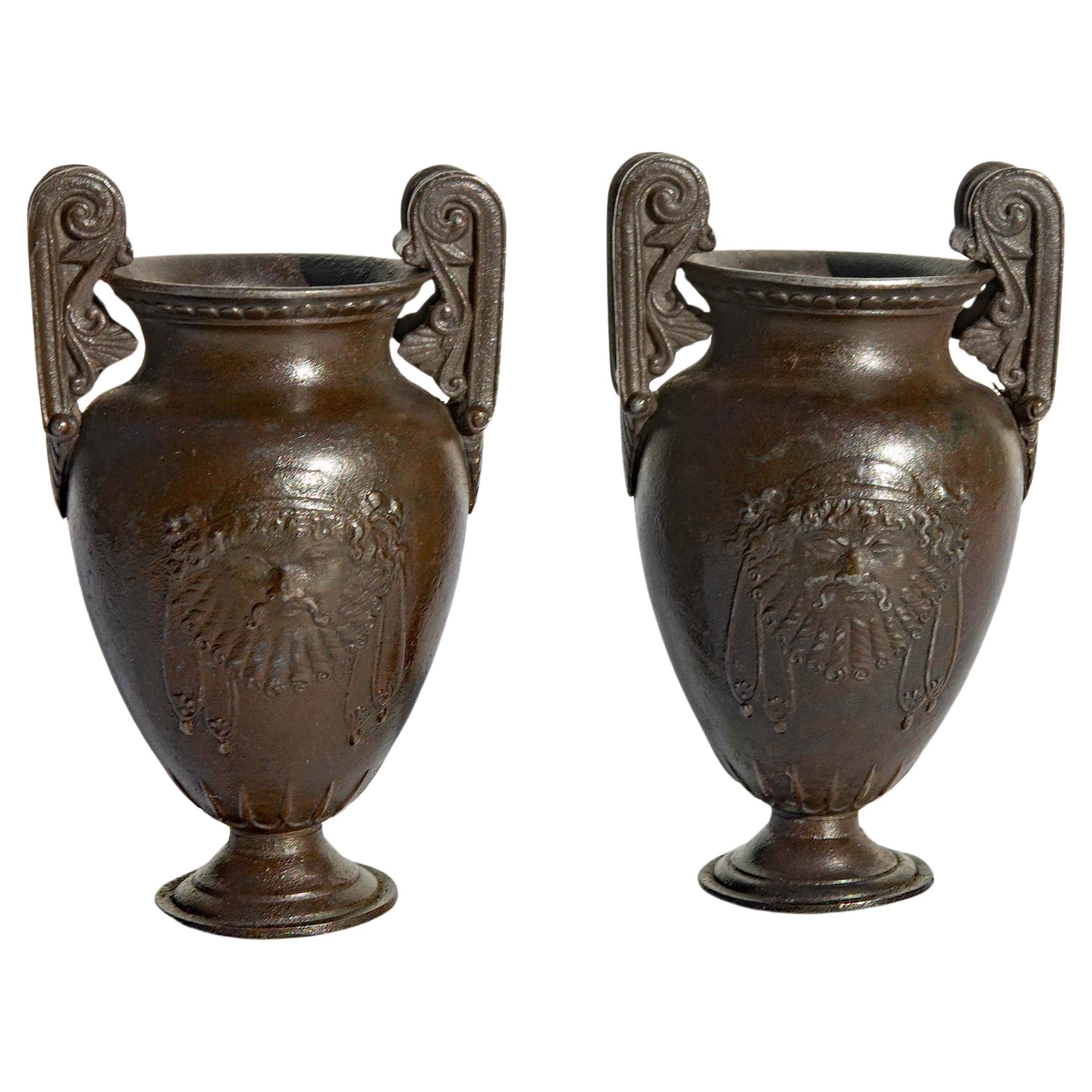 Pair of Cabinet Size Roman Classical Urns or Vases For Sale