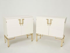 Pair of Cabinets Bar Guy Lefevre for Maison Jansen Brass Lacquered 1970s
