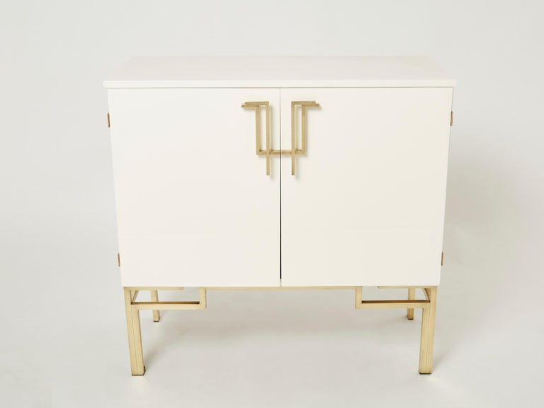 Mid-Century Modern Pair of Cabinets Bar Guy Lefevre for Maison Jansen Brass Lacquered 1970s For Sale