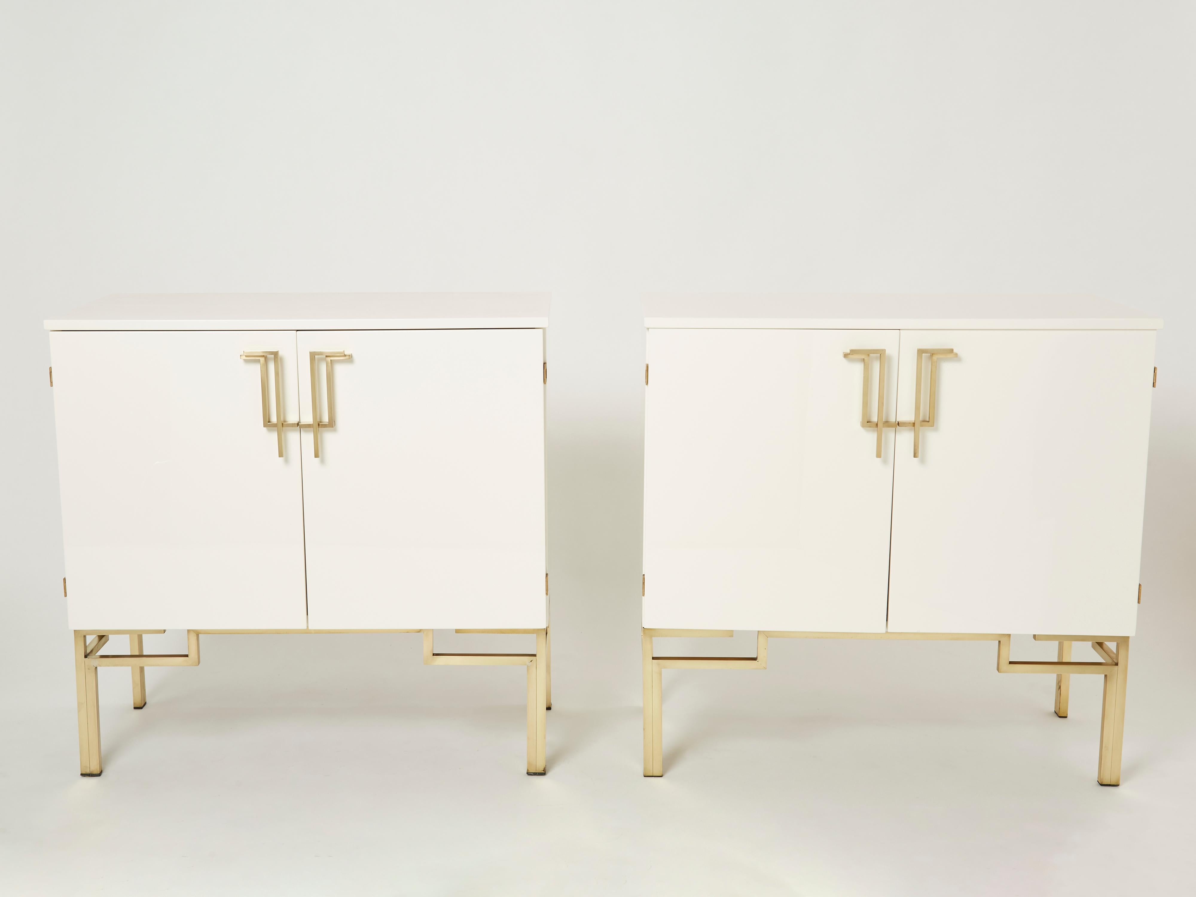 Pair of Cabinets Bar Guy Lefevre for Maison Jansen Brass Lacquered 1970s For Sale 1