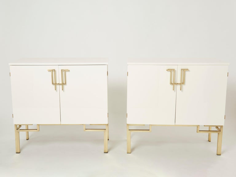 Pair of Cabinets Bar Guy Lefevre for Maison Jansen Brass Lacquered 1970s For Sale 1