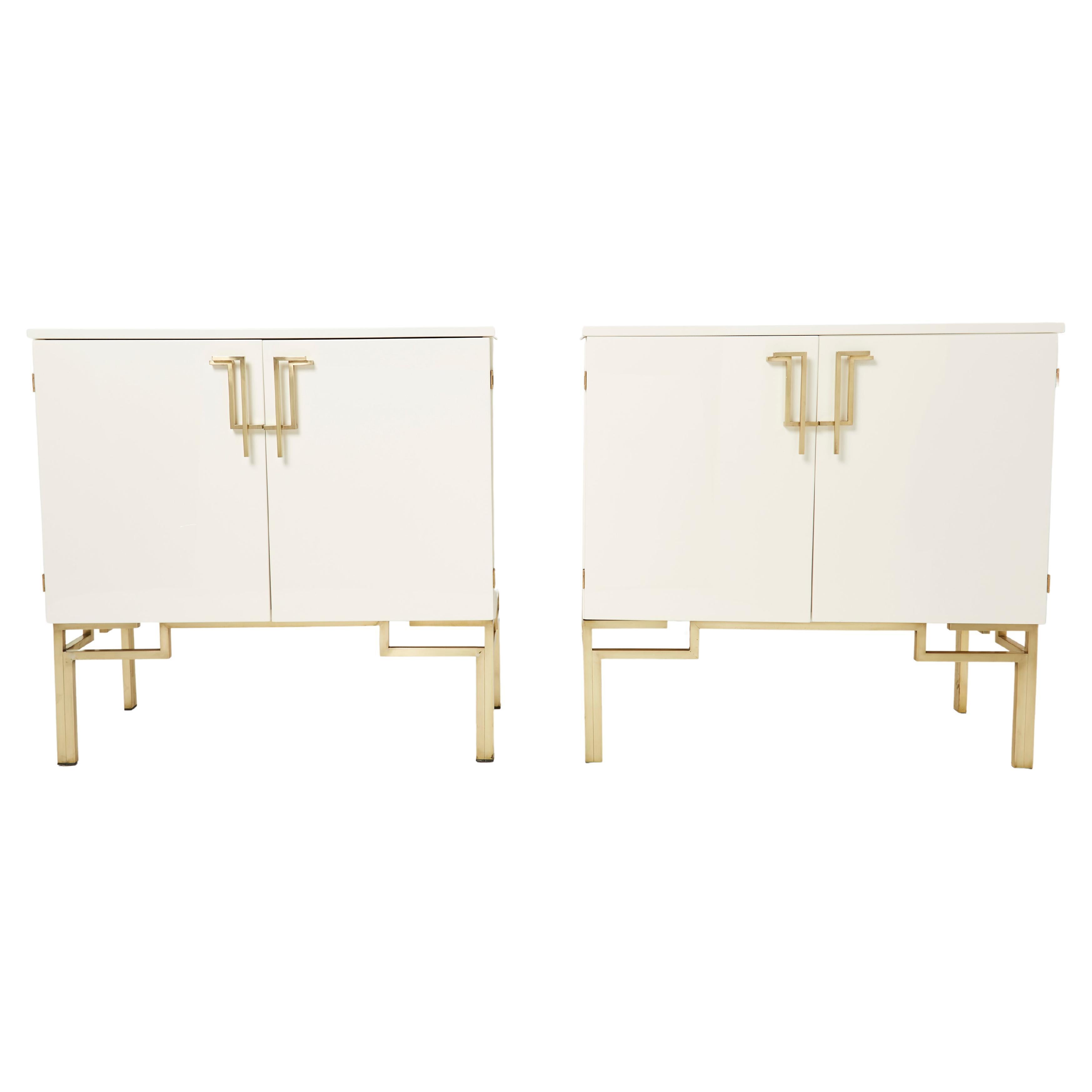 Pair of Cabinets Bar Guy Lefevre for Maison Jansen Brass Lacquered 1970s For Sale