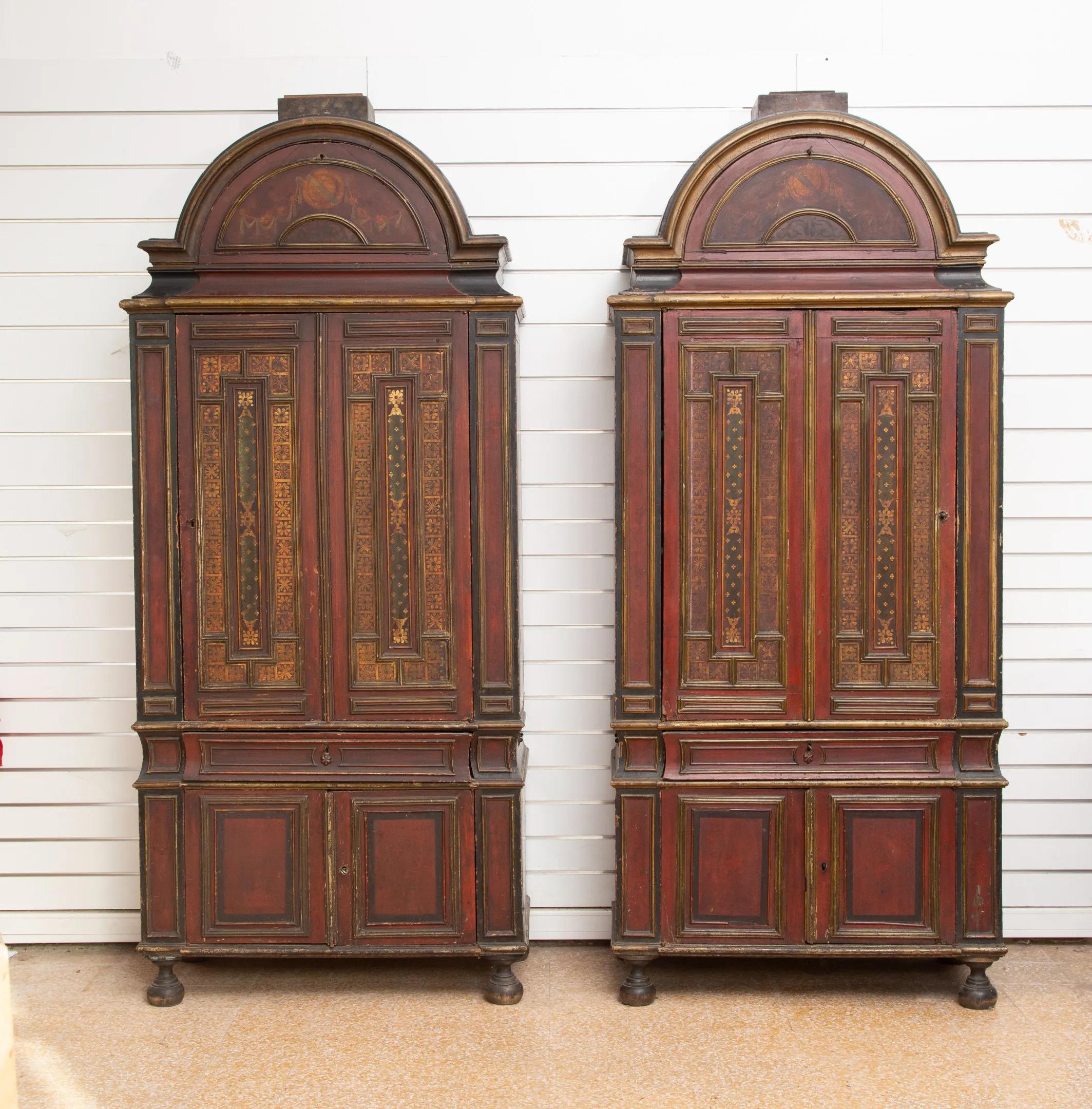 two cabinets in polychromed, painted and gilt wood
Opening with 4 doors, 1 drawer and a flap.
price is for one
two are available