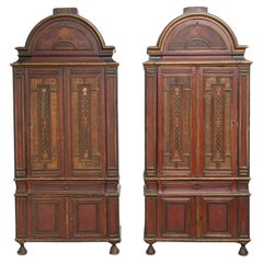 Pair of Cabinets in Blackened, Painted and Gilt Wood
