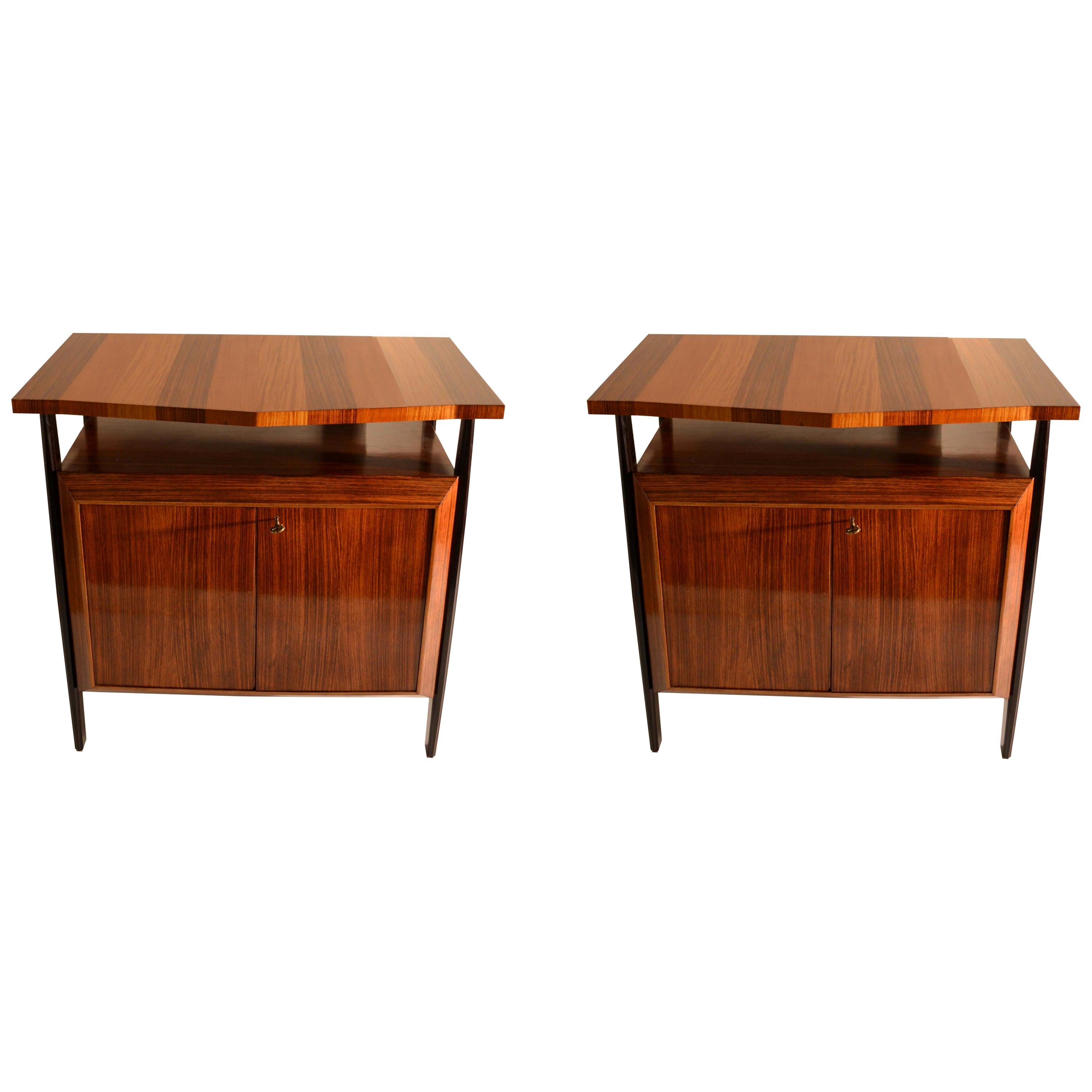 Pair of Cabinets in Blond and Paiisander Veneers Attributed to Ico Parisi