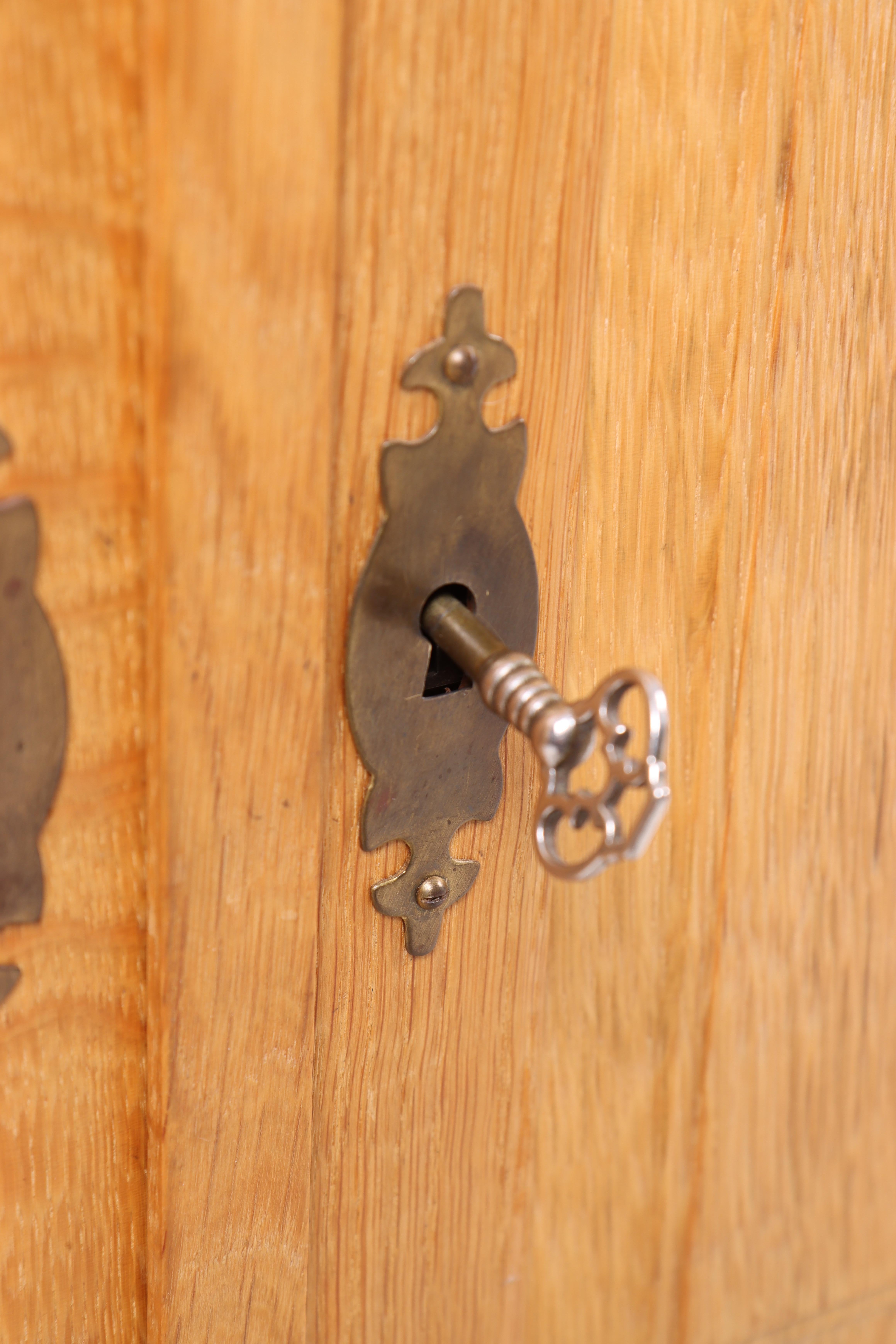 Brass Pair of Cabinets in Oak, Made in Denmark, 1960s For Sale