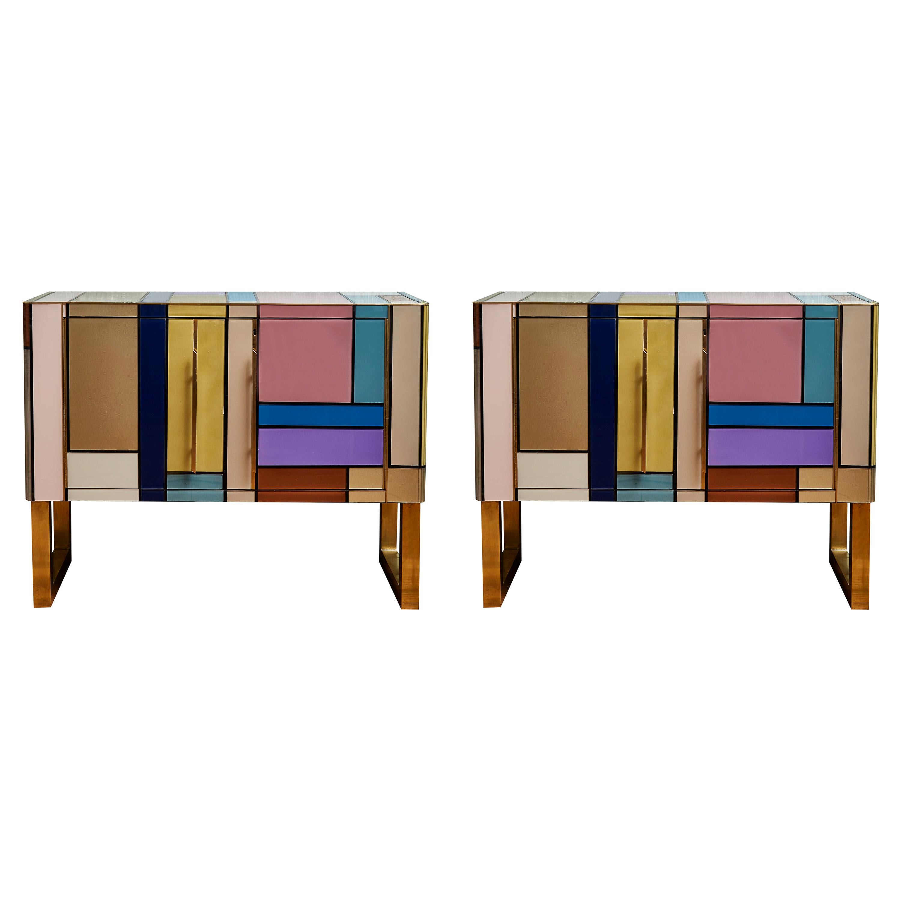 Pair of Cabinets in Tainted Mirror, by Studio Glustin