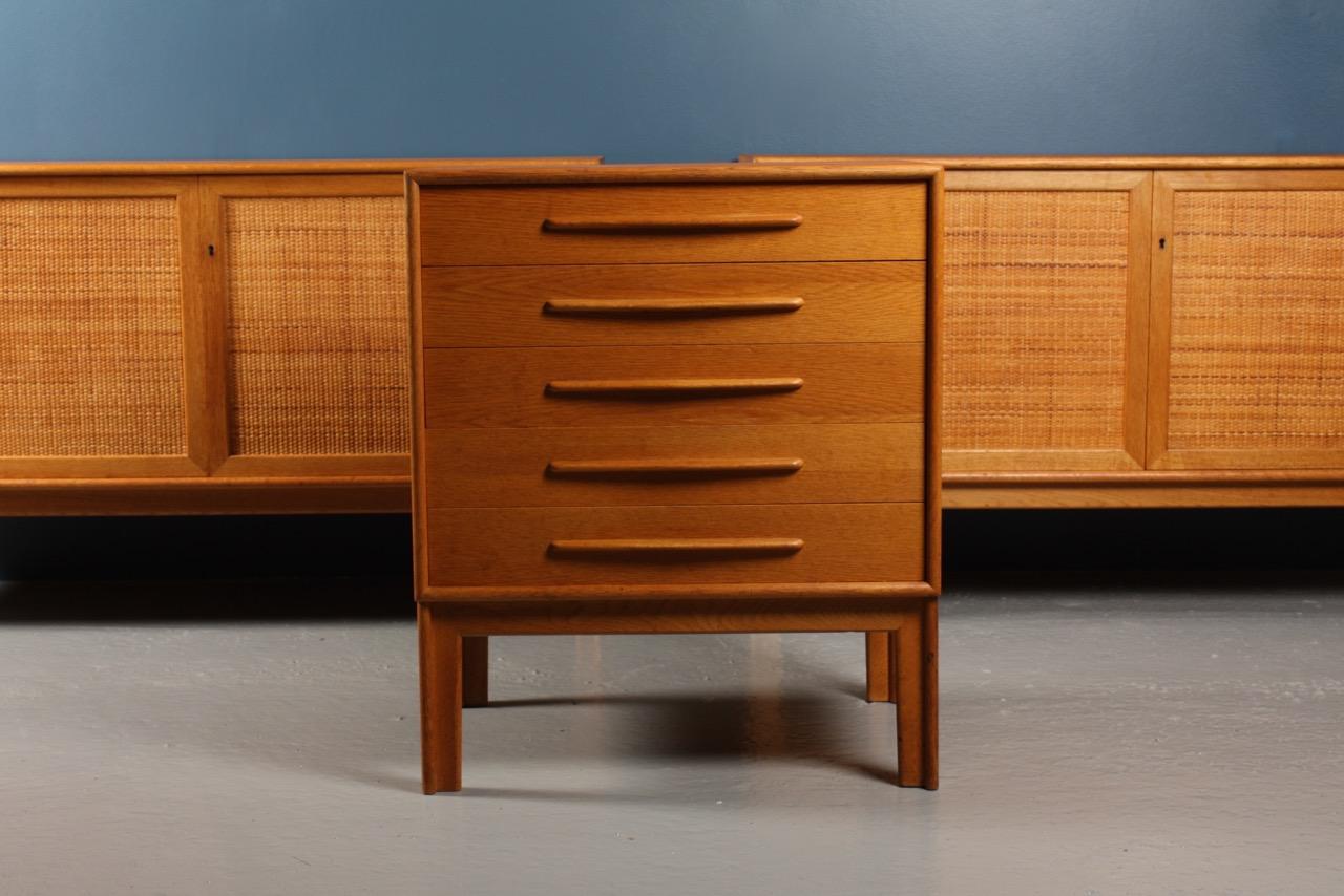Pair of Cabinets and Matching Drawer in Oak with Cane Panels, Midcentury, Sweden In Good Condition In Lejre, DK