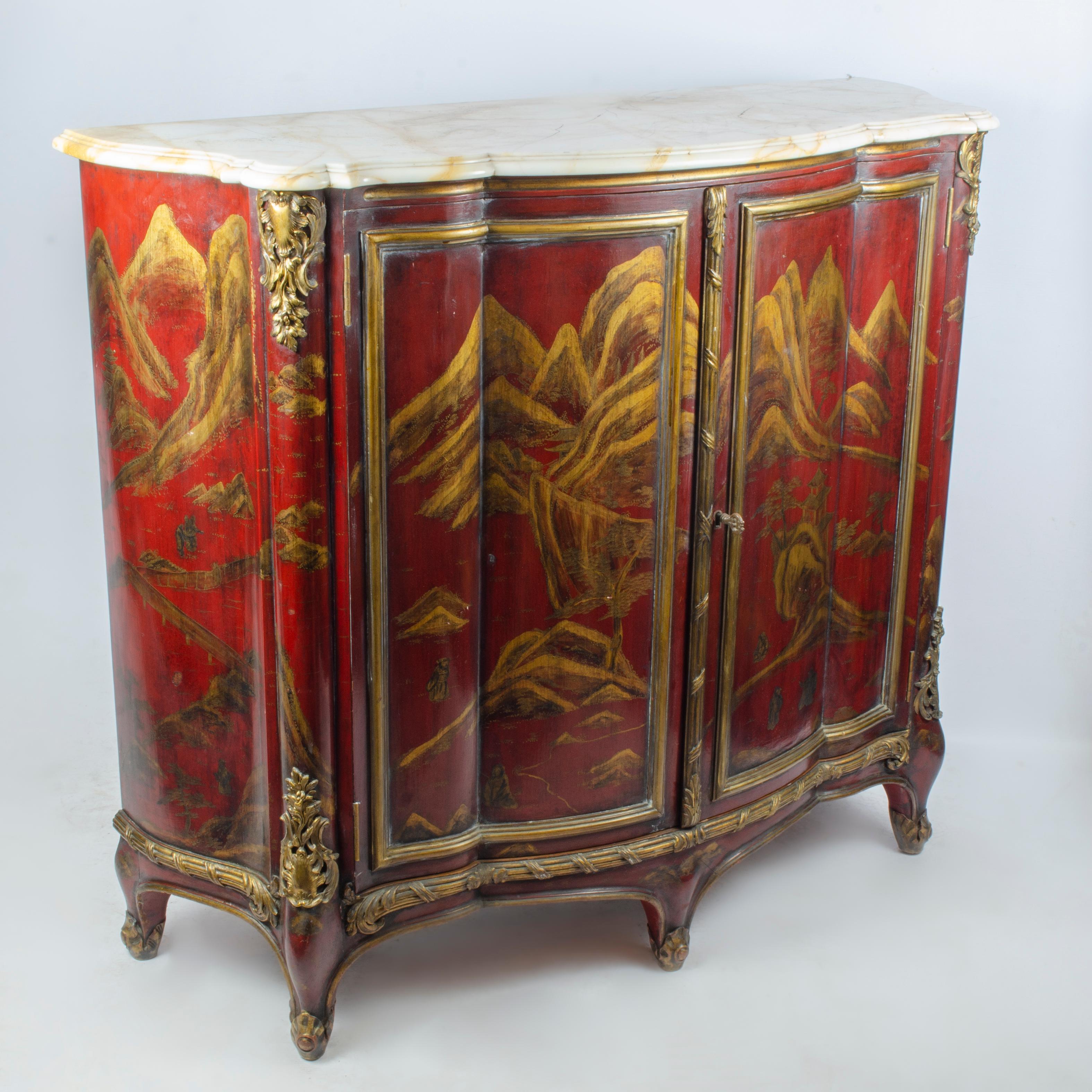 Art Deco Pair of Cabinets with Chinoiserie Design by Maison Jansen For Sale