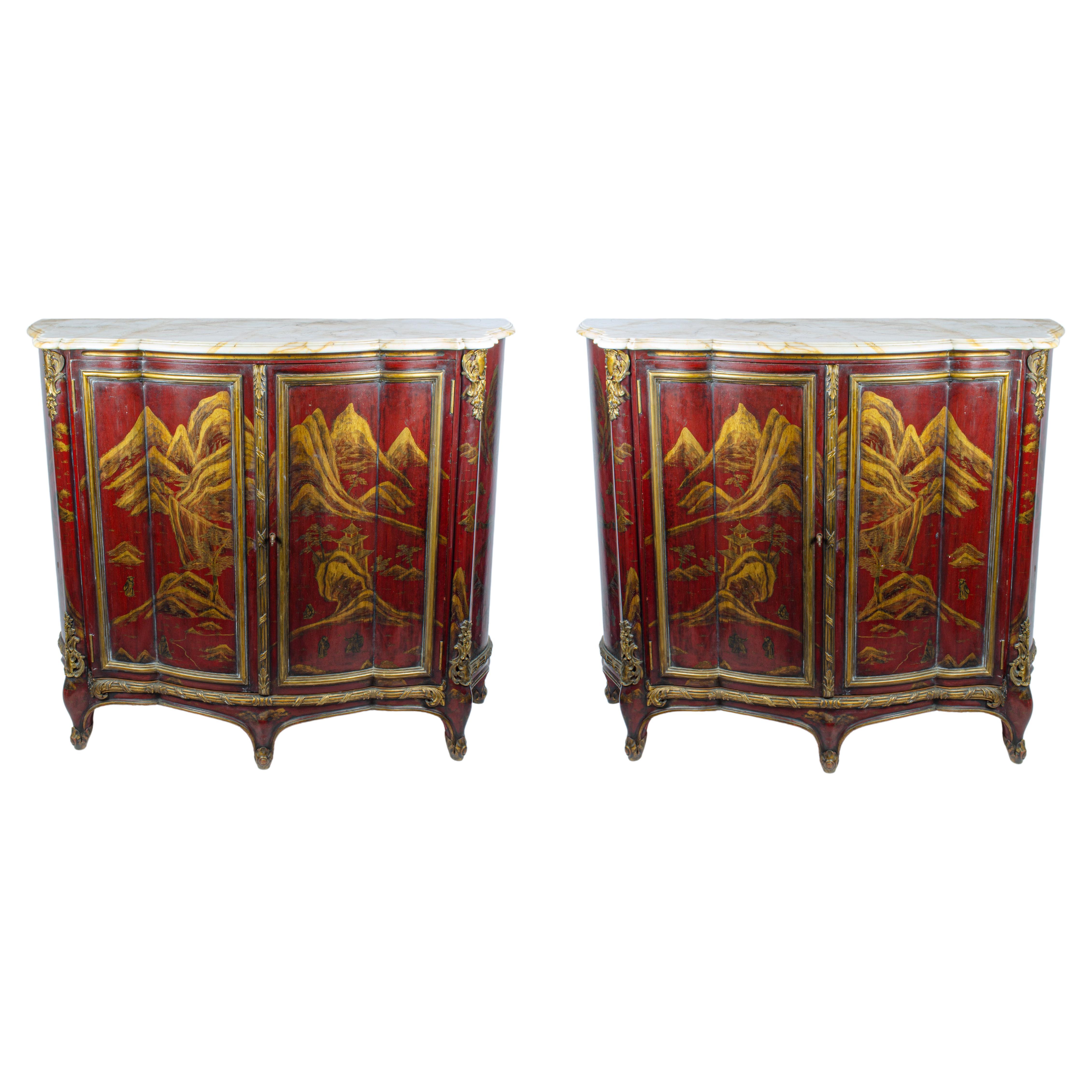 Pair of Cabinets with Chinoiserie Design by Maison Jansen For Sale