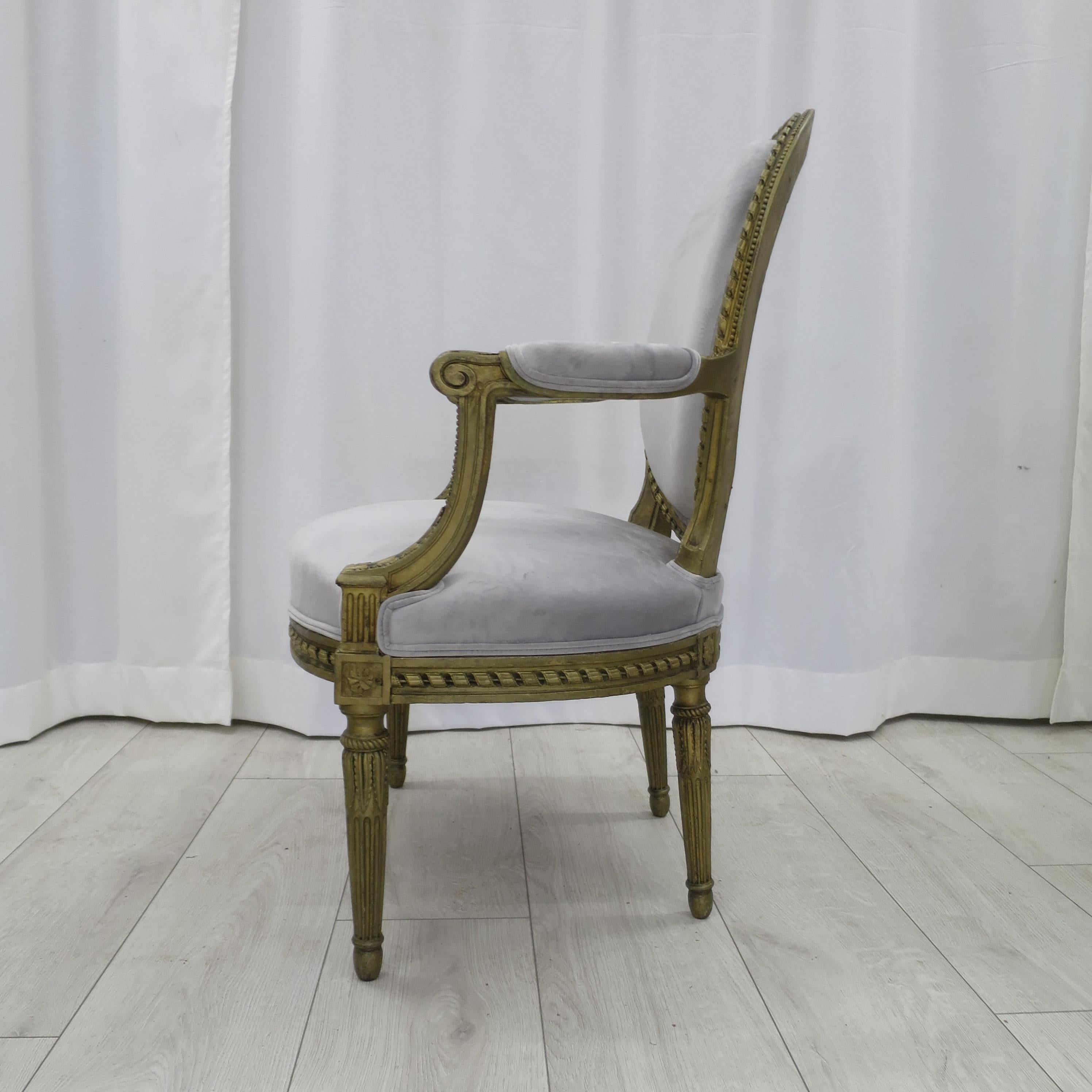 European Pair of Cabriolet Armchairs in Giltwood 19th Century Style Louis XVI For Sale
