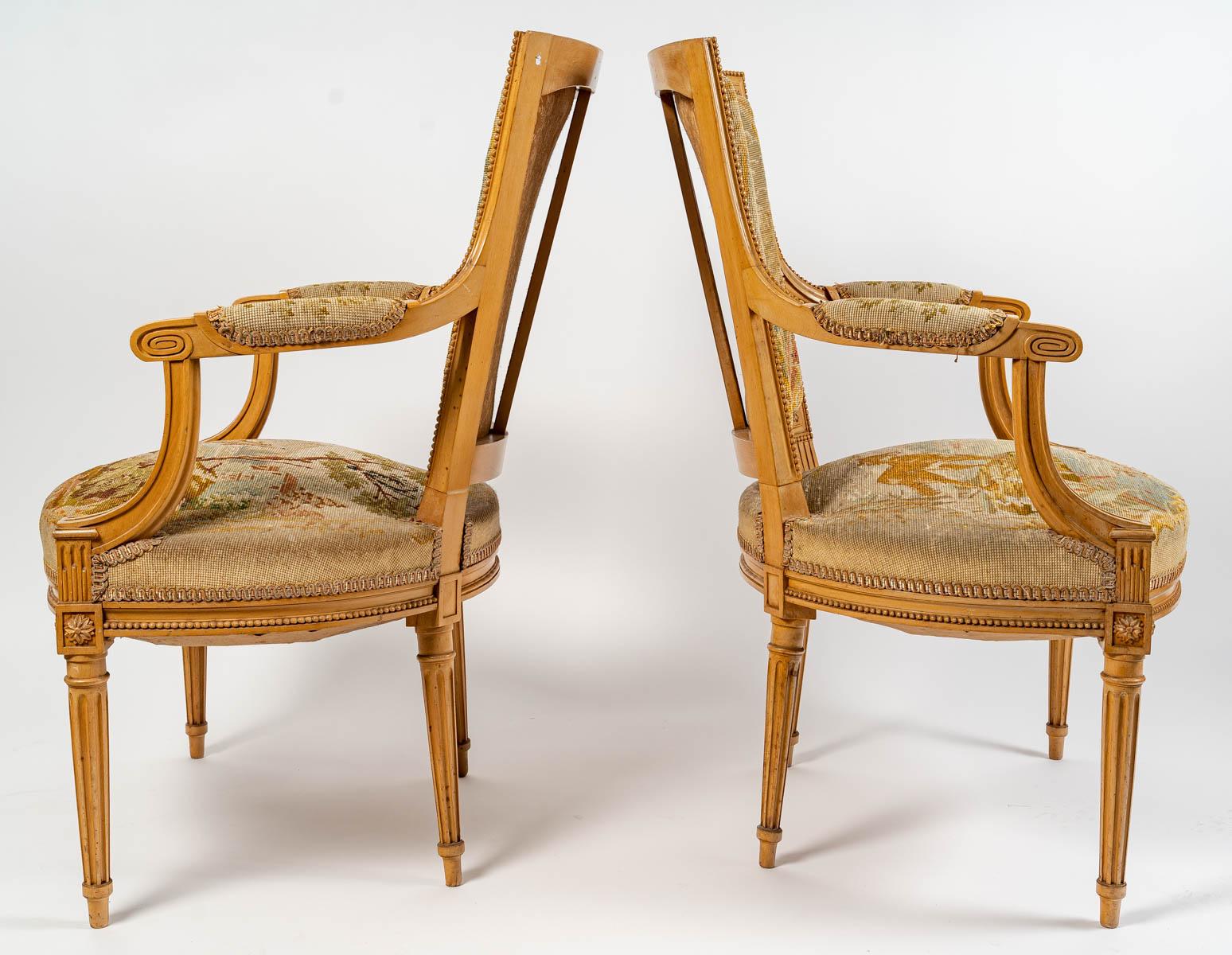 Pair of Cabriolet Armchairs in the Louis XVI Style, Sycamore Wood In Good Condition In Saint-Ouen, FR