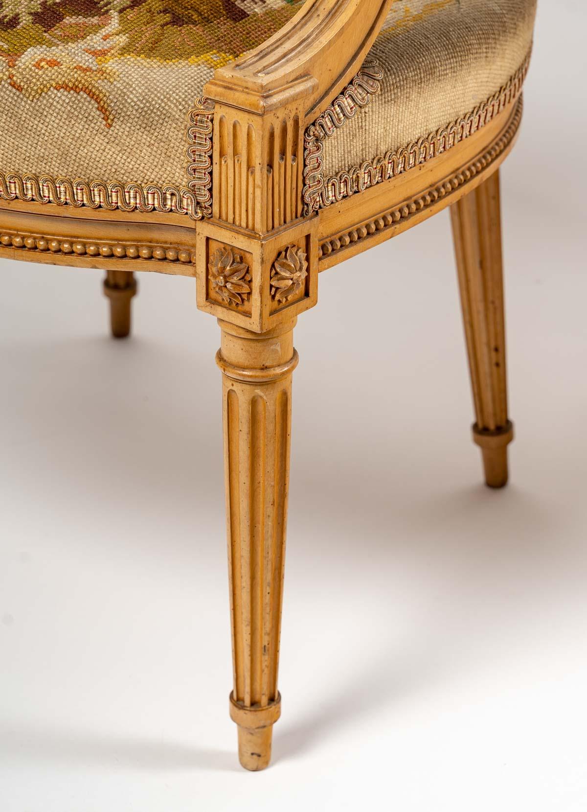 19th Century Pair of Cabriolet Armchairs in the Louis XVI Style, Sycamore Wood