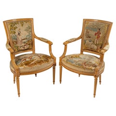 Pair of Cabriolet Armchairs in the Louis XVI Style, Sycamore Wood