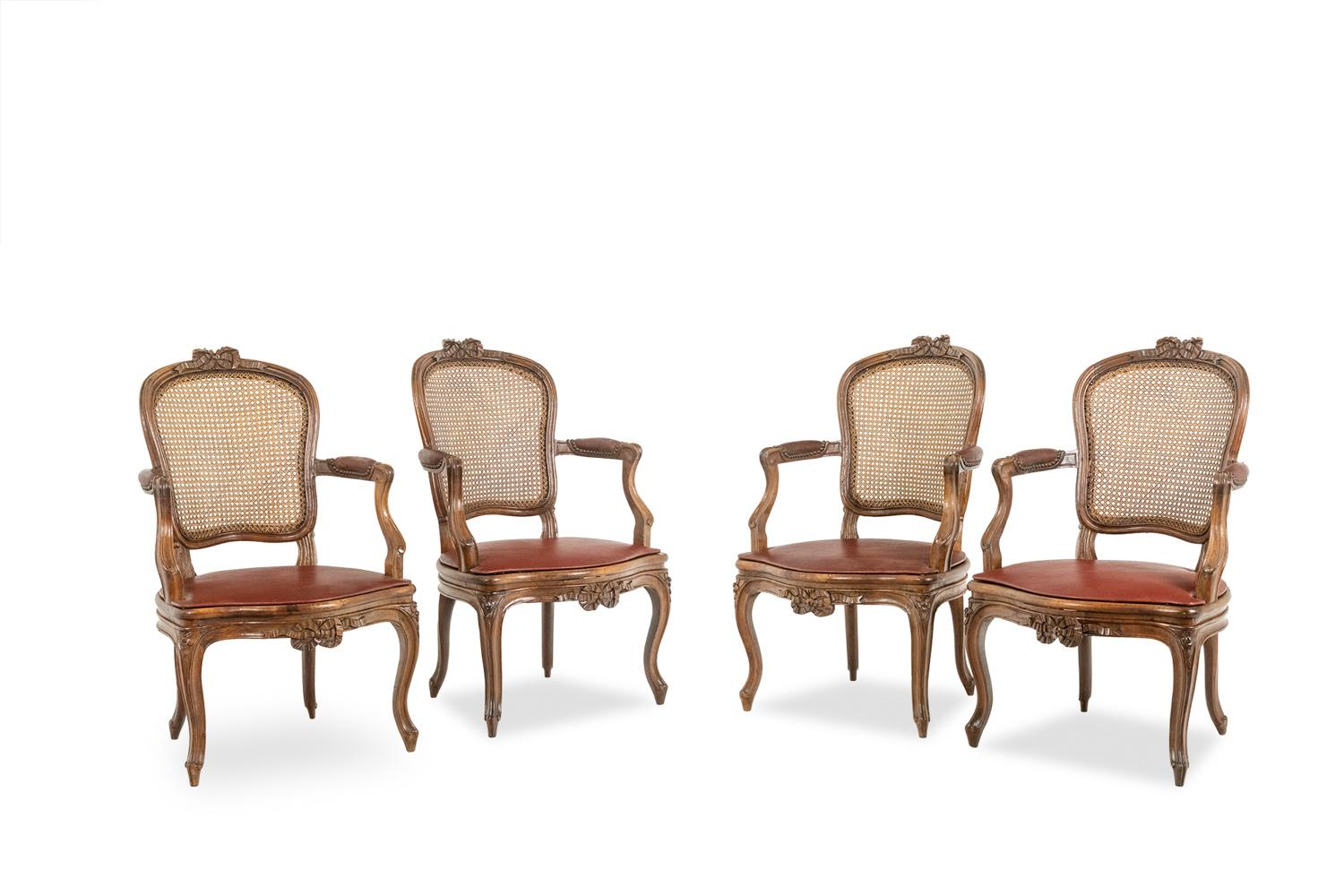 Walnut Pair of “cabriolet” armchairs in walnut and canework. Louis XV period. LS5209325 For Sale