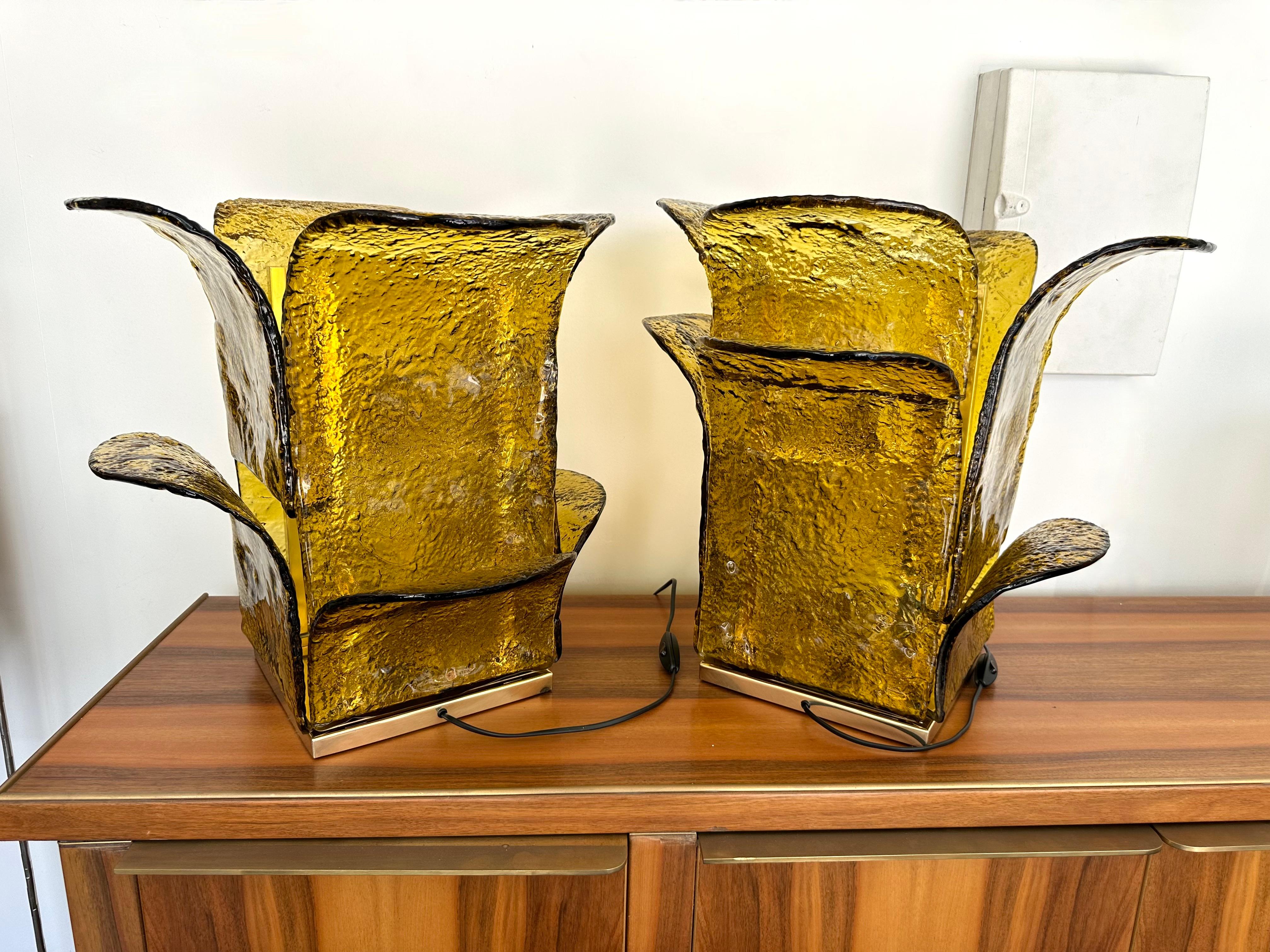 Pair of Cactus Lamps Murano Glass Brass by Carlo Nason for Mazzega, Italy, 1970s 5