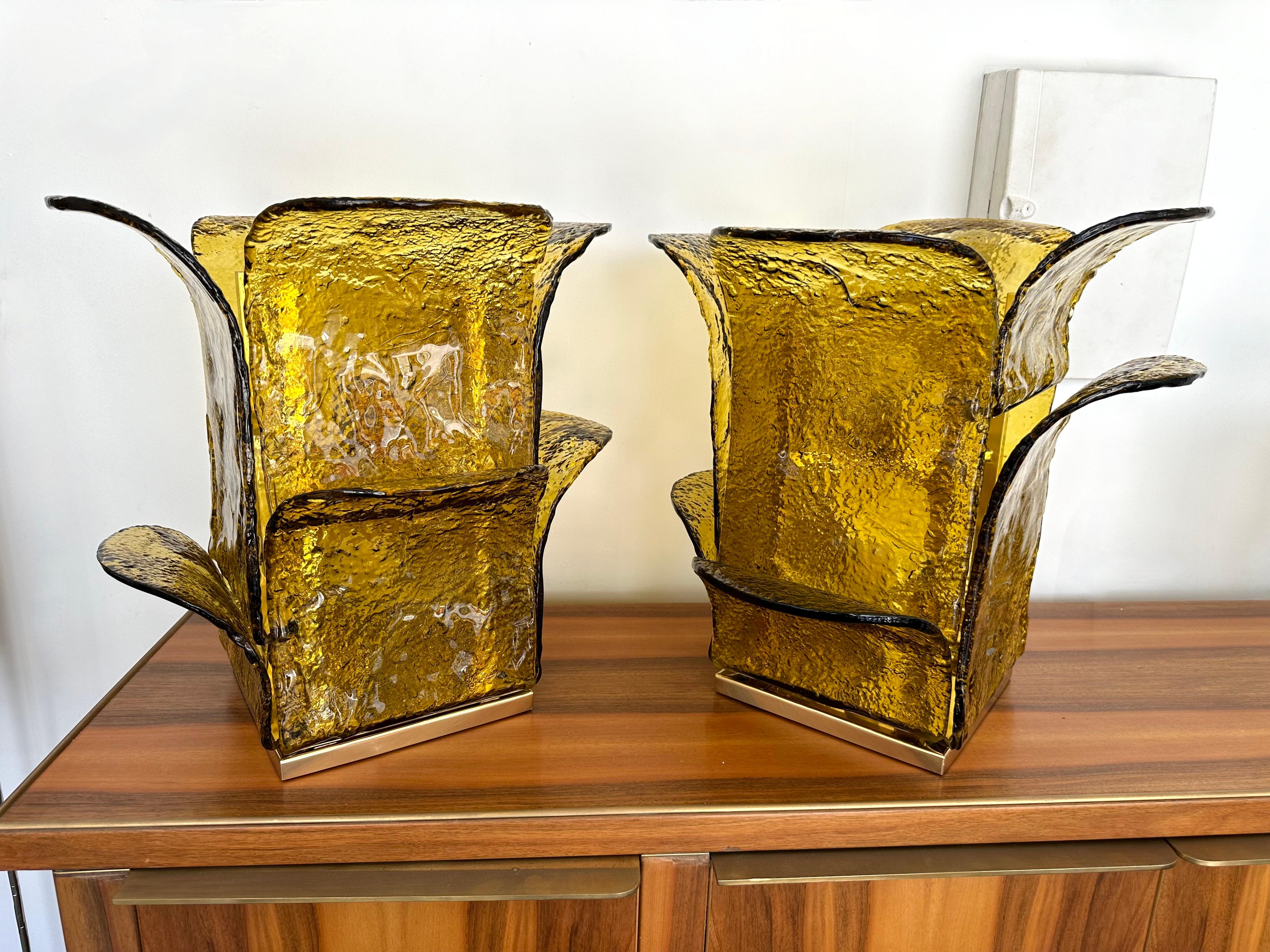 Mid-Century Modern Pair of Cactus Lamps Murano Glass Brass by Carlo Nason for Mazzega, Italy, 1970s