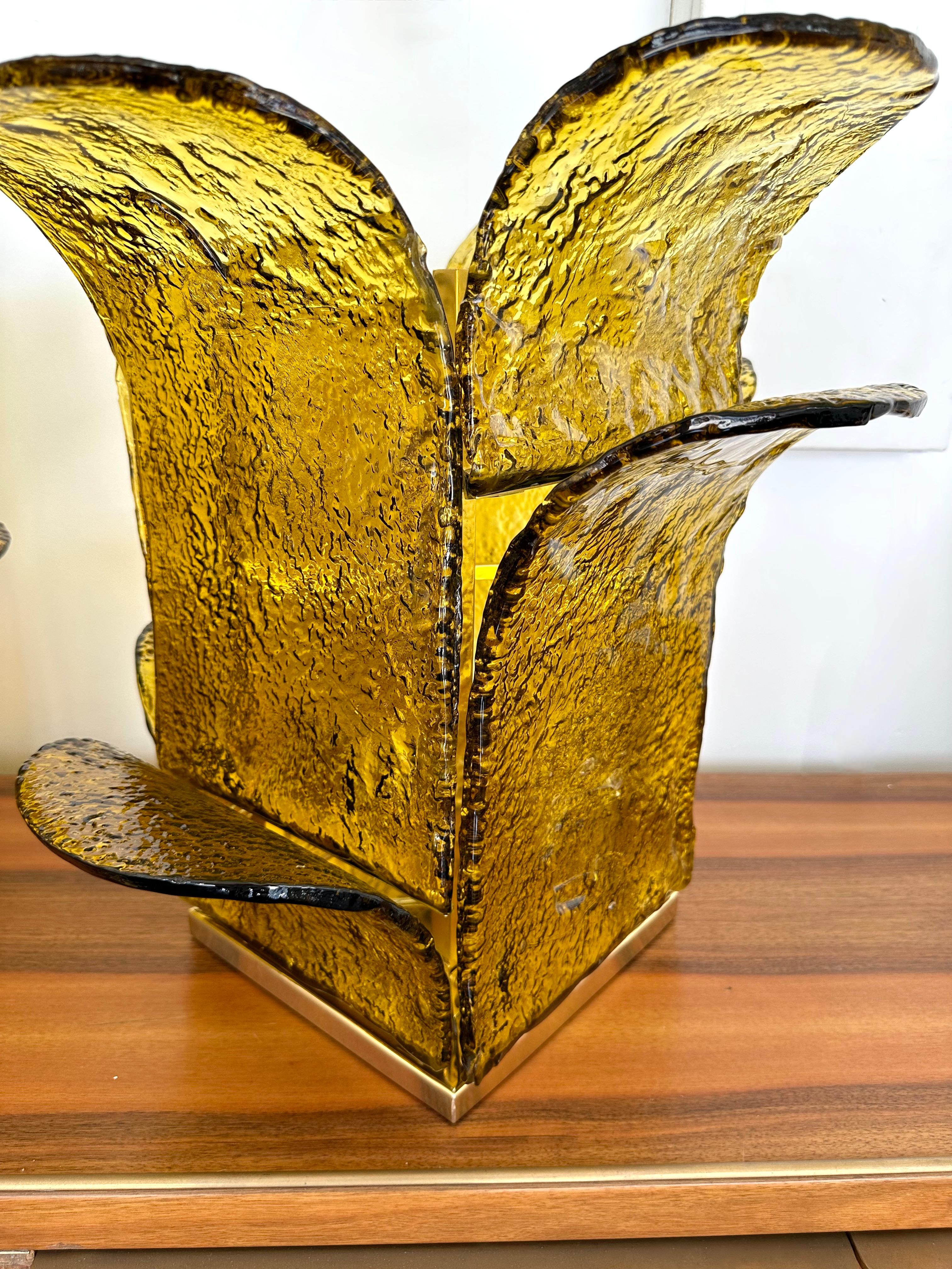 Pair of Cactus Lamps Murano Glass Brass by Carlo Nason for Mazzega, Italy, 1970s 1
