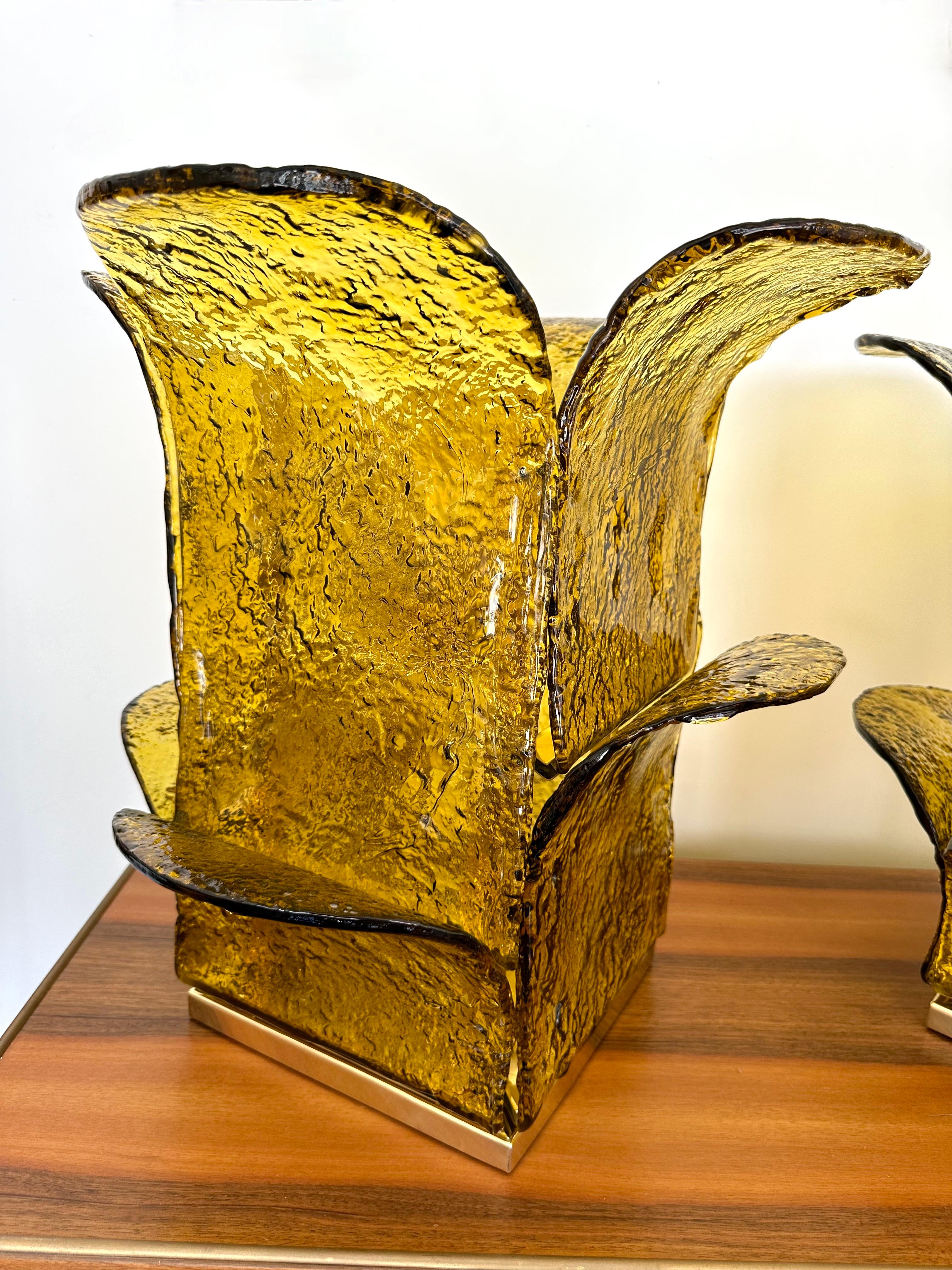 Pair of Cactus Lamps Murano Glass Brass by Carlo Nason for Mazzega, Italy, 1970s 3