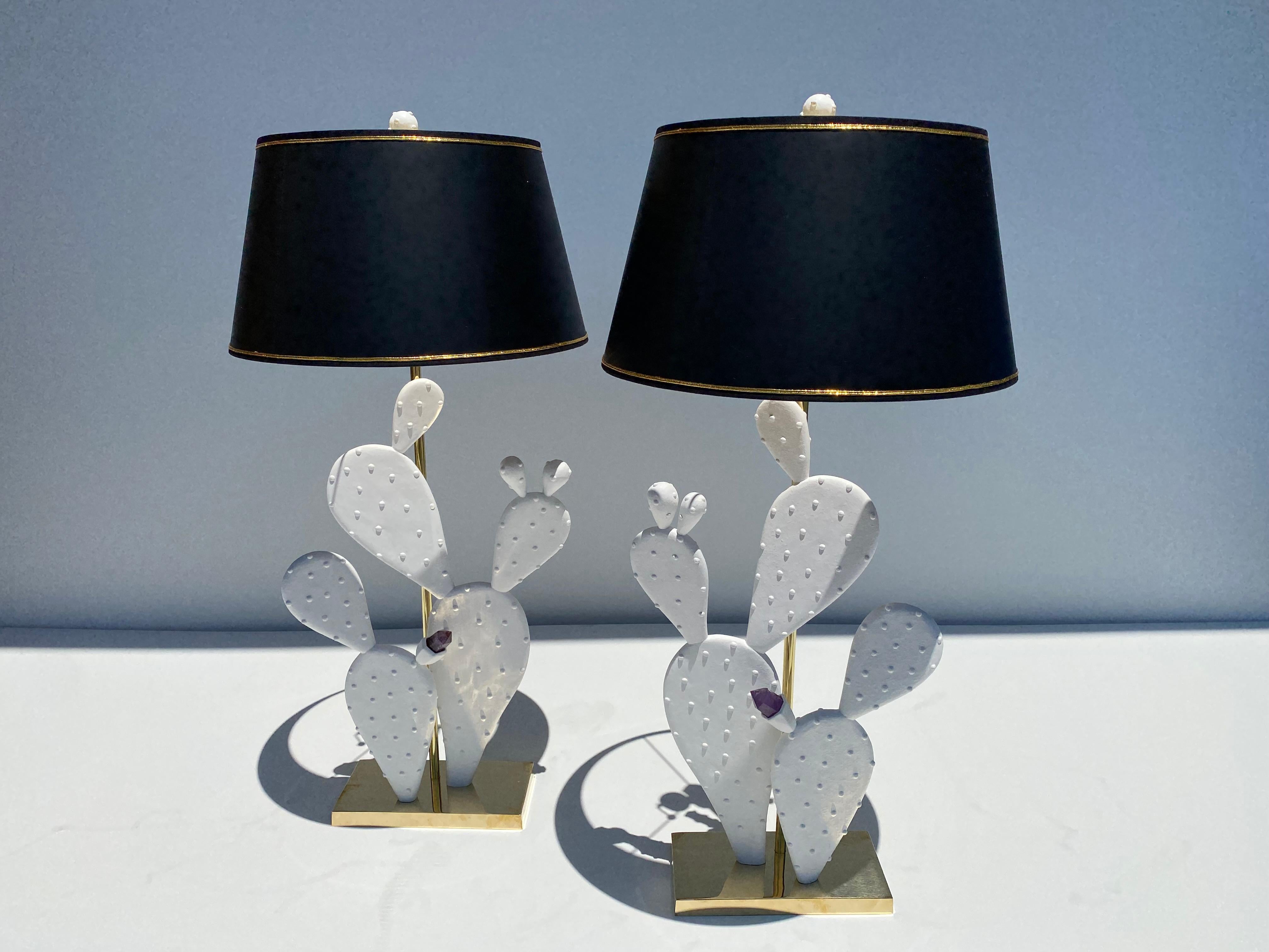 Pair of Cactus Lamps with Amethyst Cluster 3