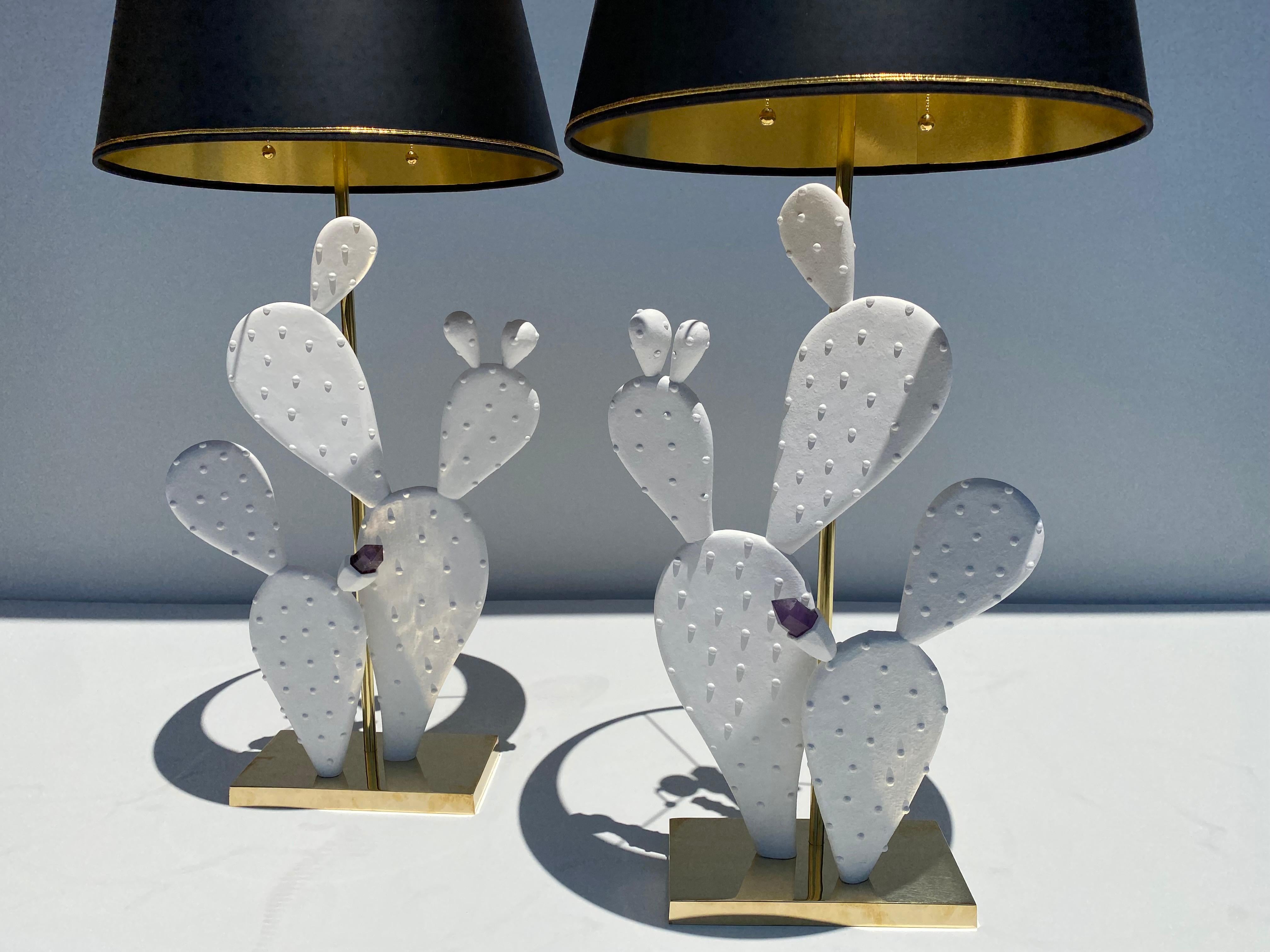 Pair of Cactus Lamps with Amethyst Cluster 4