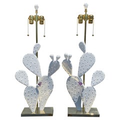 Pair of Cactus Lamps with Amethyst Cluster