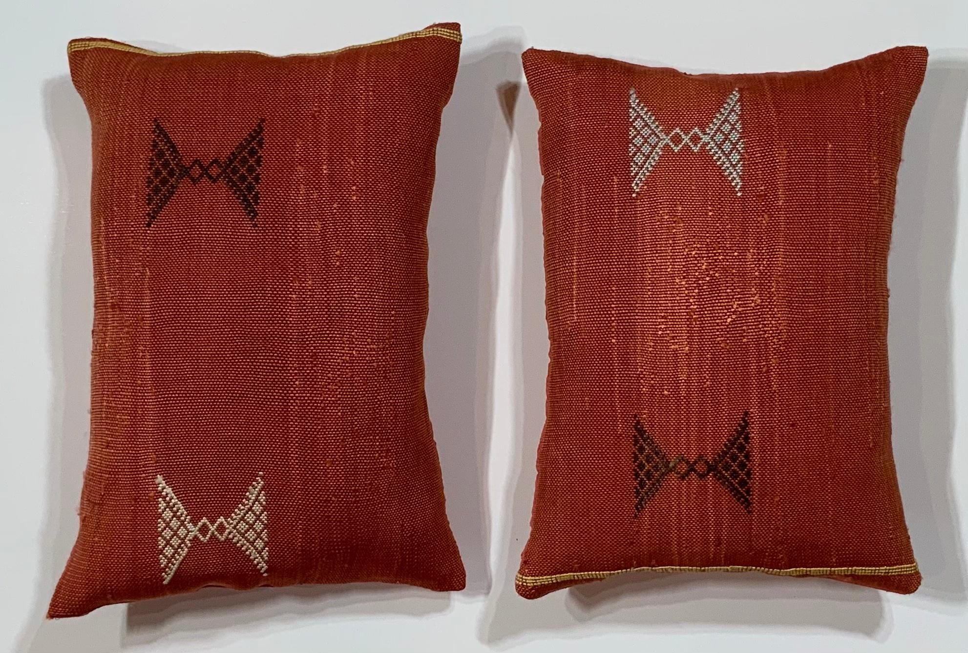 Moroccan Pair of Cactus Silk Red Pillow