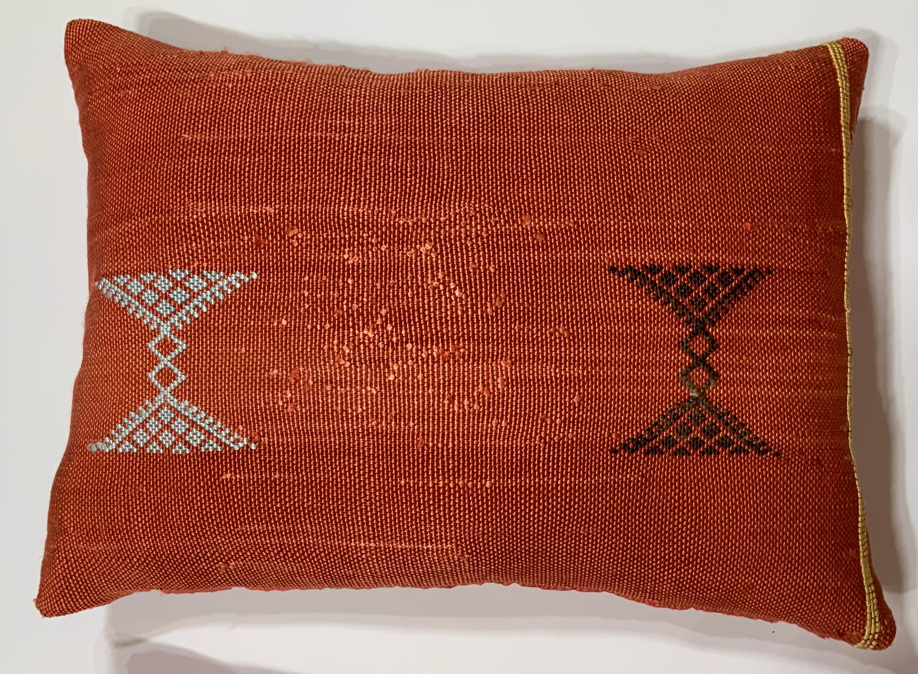 Contemporary Pair of Cactus Silk Red Pillow