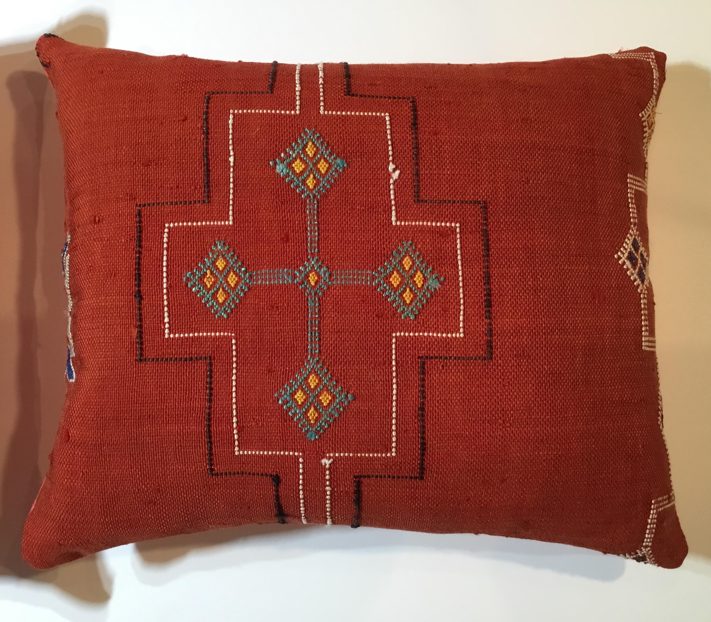 Contemporary Pair of Cactus Silk Red Pillows