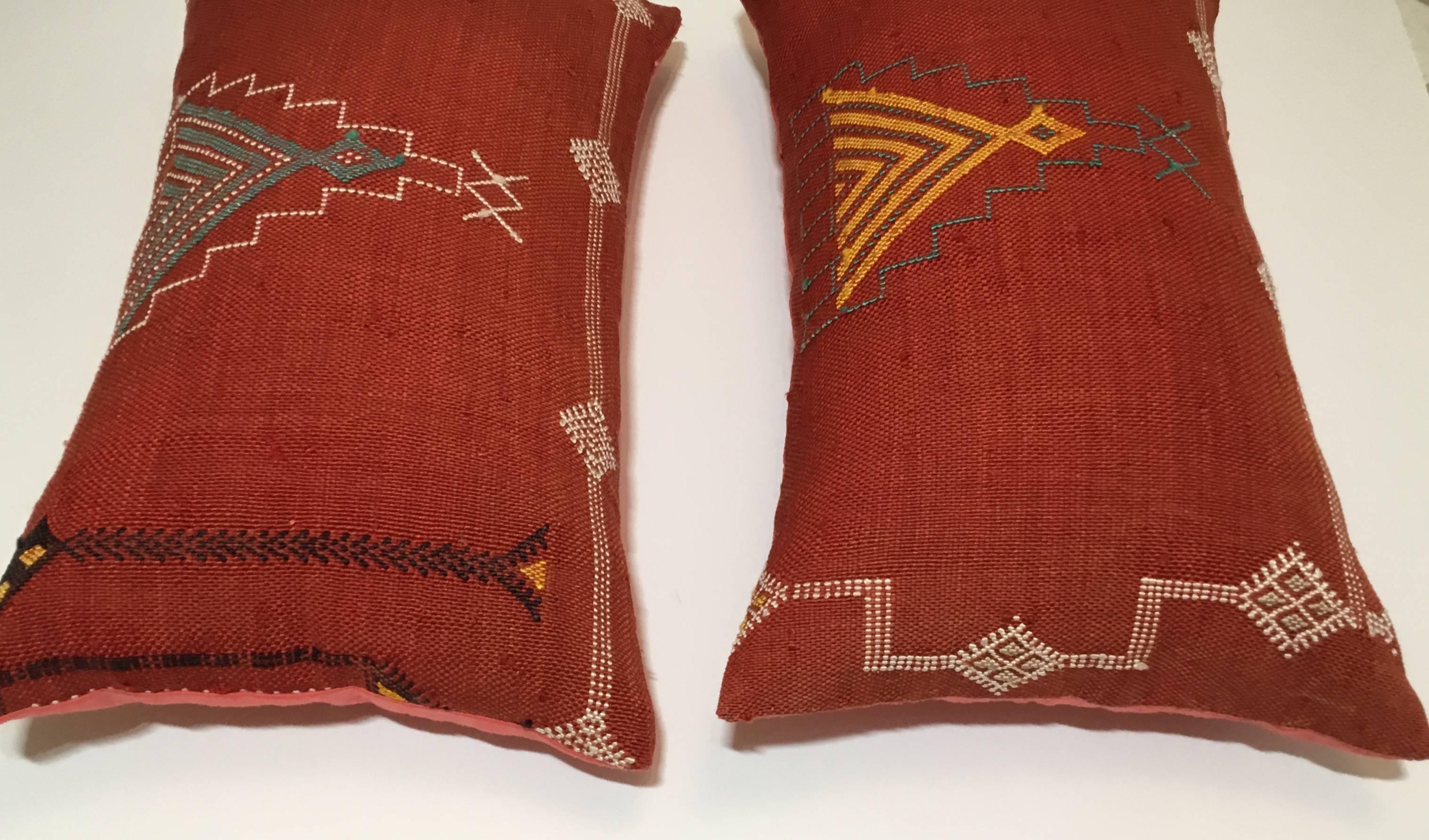 Pair of Cactus Silk Red Pillows 1