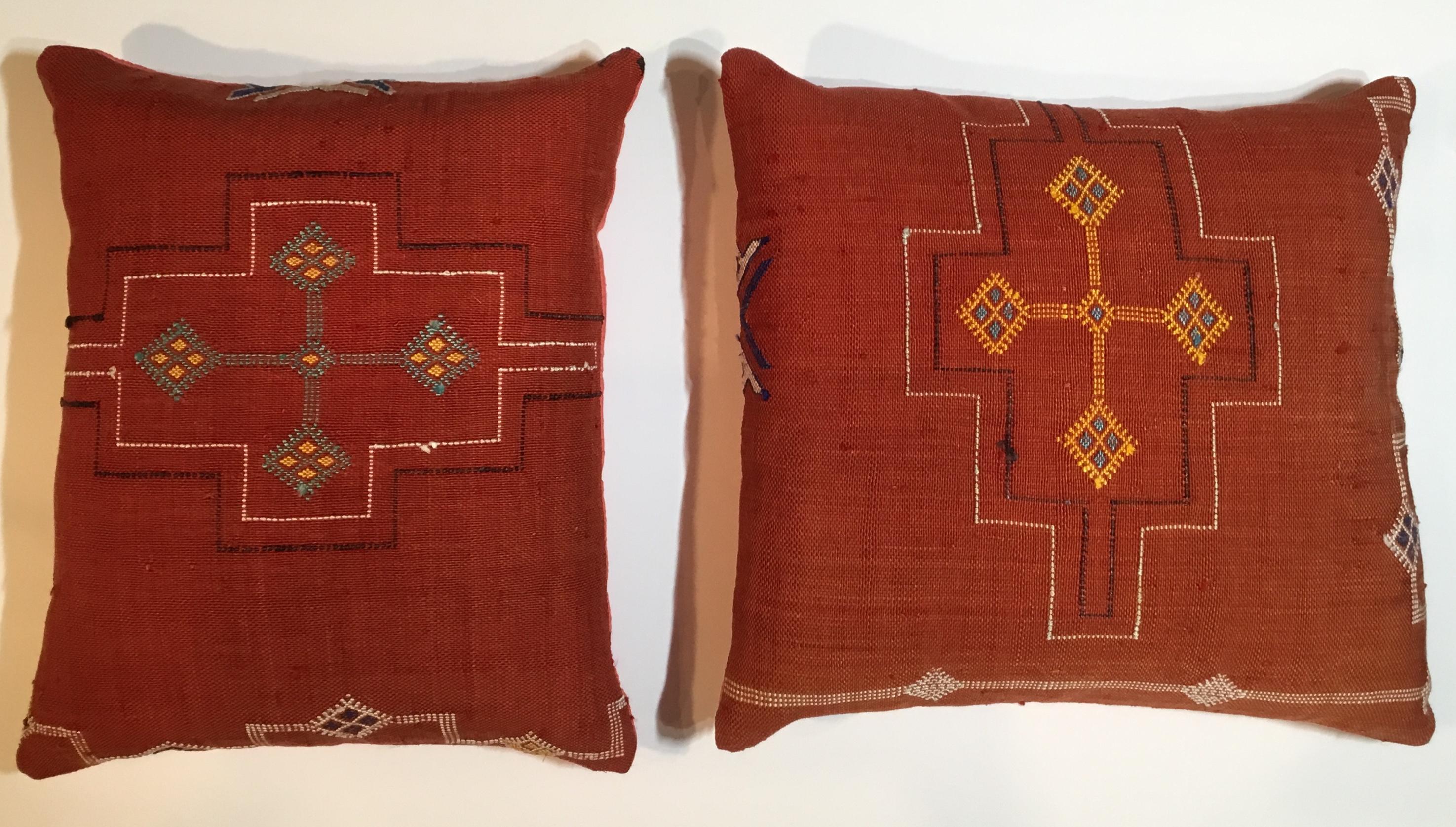 Pair of Cactus Silk Red Pillows 1