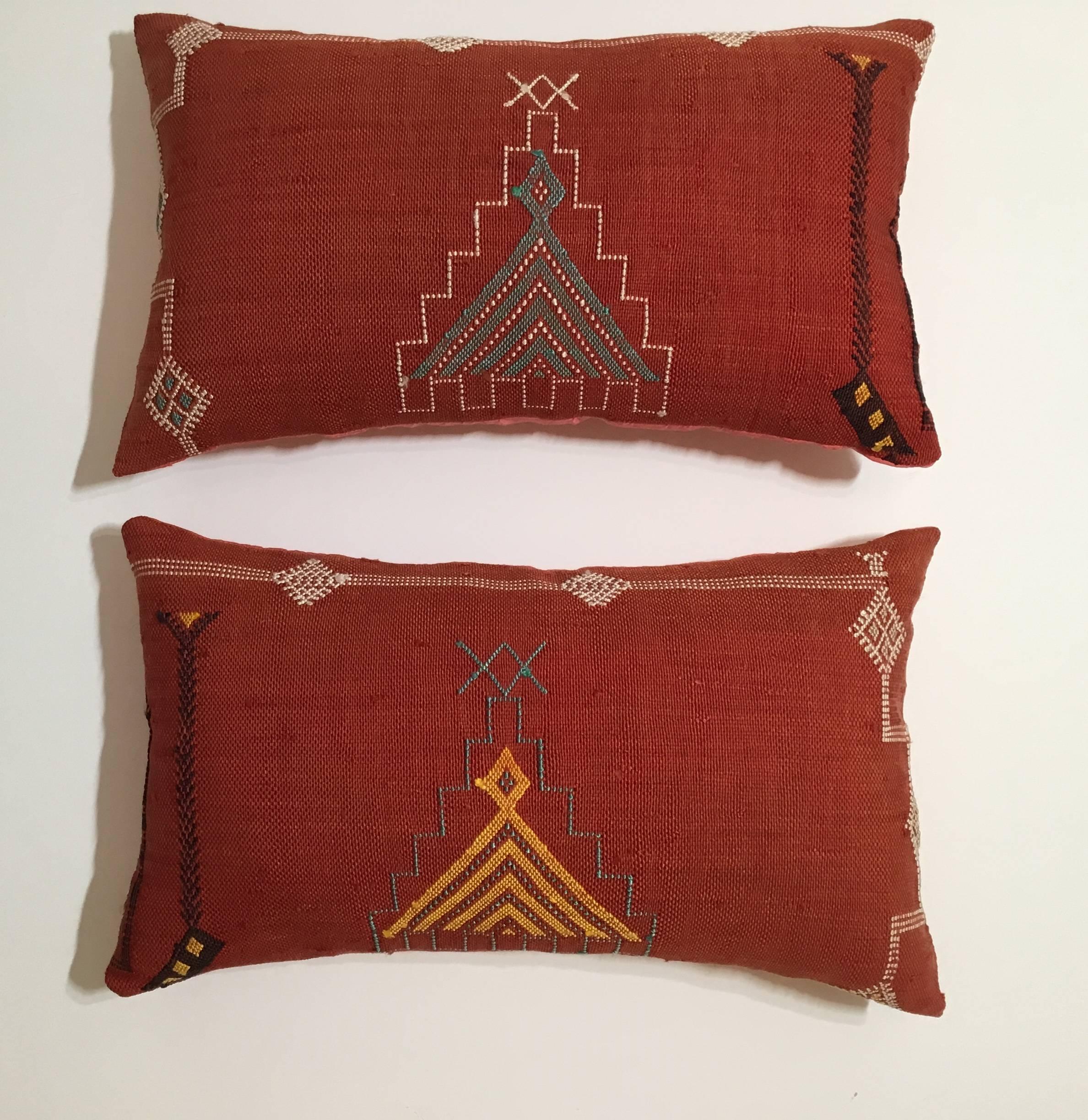 Pair of Cactus Silk Red Pillows 3