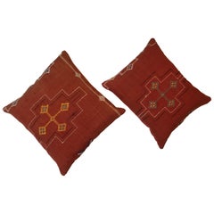 Pair of Cactus Silk Red Pillows