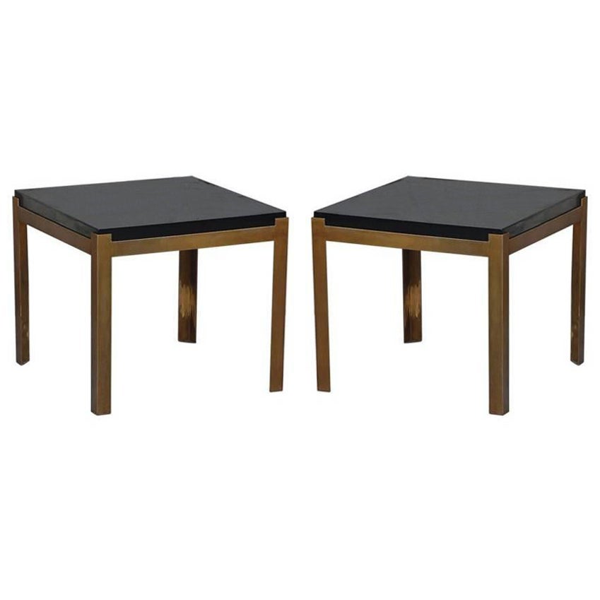 Pair of 'Caisson' Lacquer and Brass Side Tables by Design Frères - In Stock