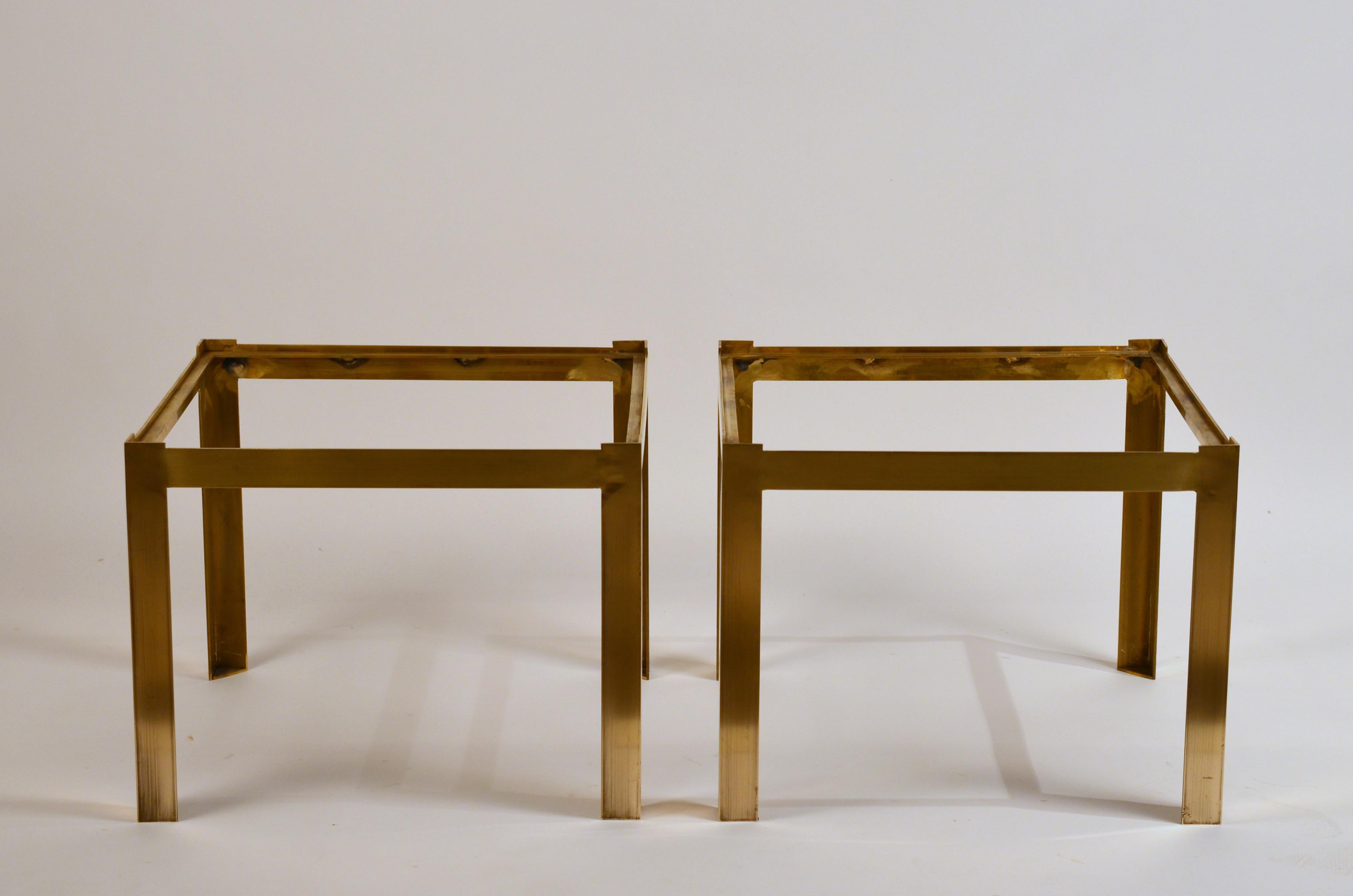 Contemporary Pair of 'Caisson' Lacquer and Patinated Brass Side Tables by Design Frères For Sale