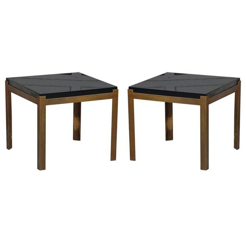 Pair of 'Caisson' Lacquer and Patinated Brass Side Tables by Design Frères