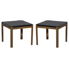 Pair of 'Caisson' Lacquer and Patinated Brass Side Tables by Design Frères