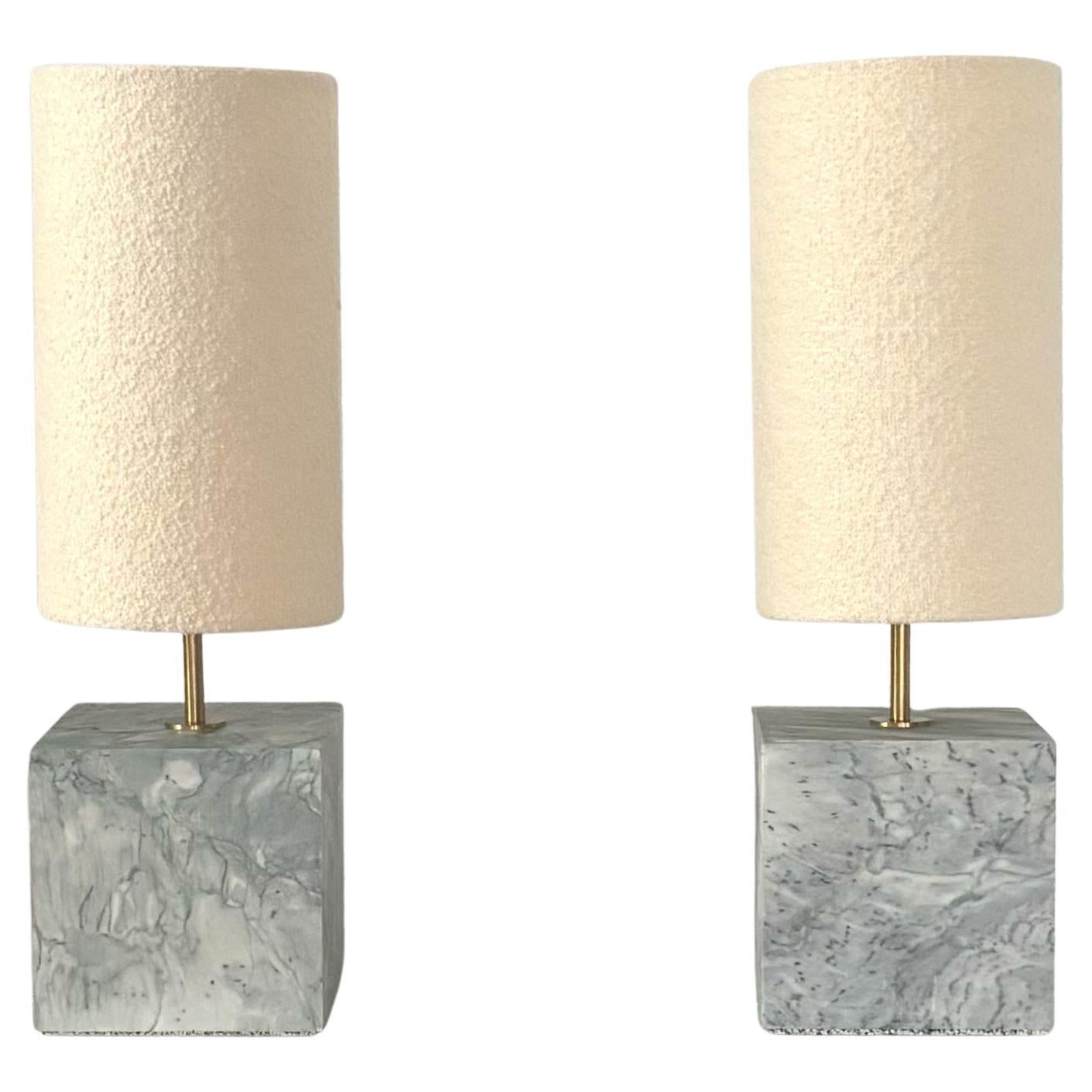 Pair of Calacatta Marble and Boucle Coexist Table Lamp 'Small' by Slash Objects For Sale