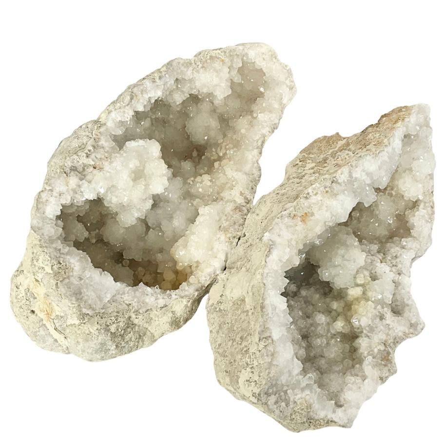 This is a Pair of Calcite Mineral Geode's

They were sliced from one solid piece as shown and fit together like a puzzle

They are Free-Standing in various positions.  (They cannot sit on their own put together).

A beautiful Accent to any