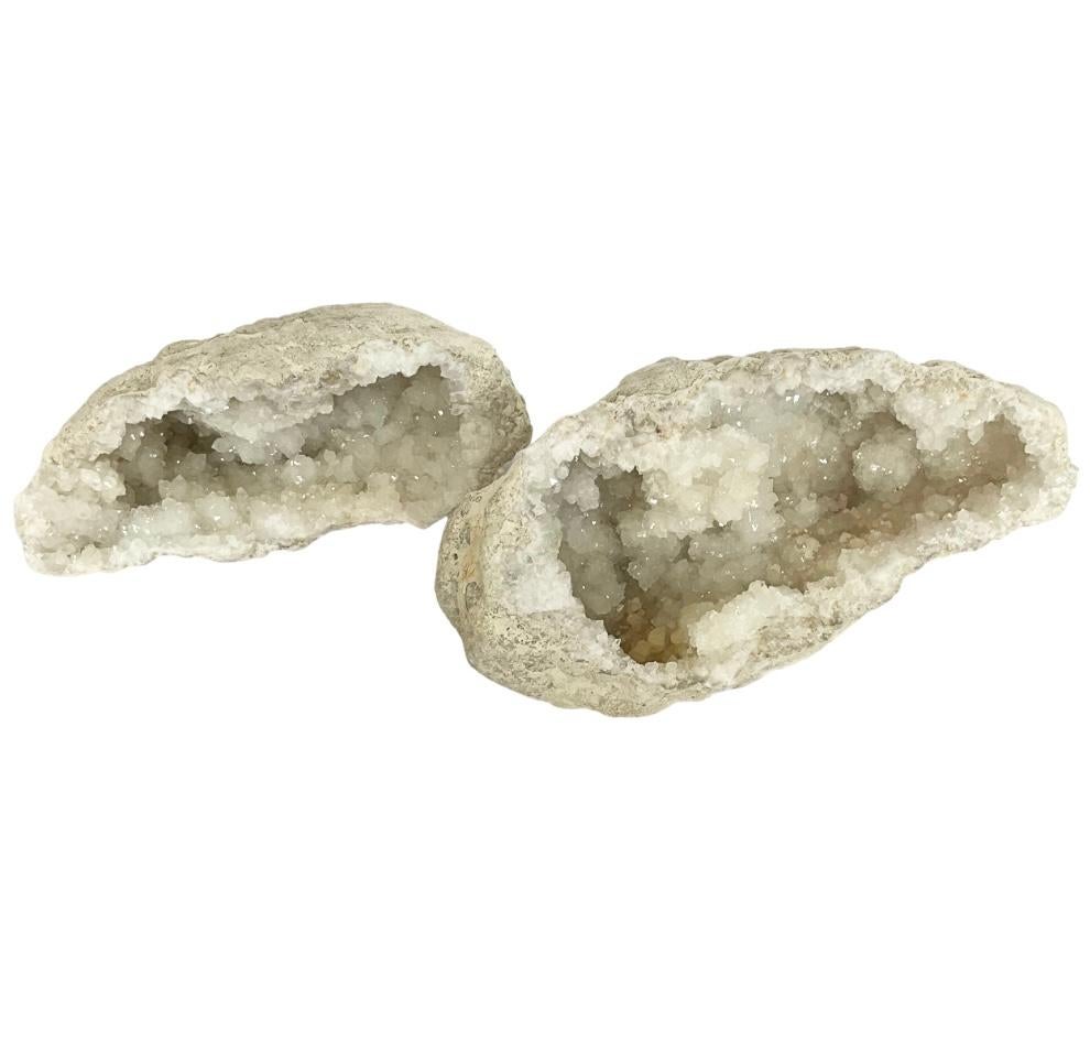 Brazilian Pair of Calcite Crystal Geodes For Sale
