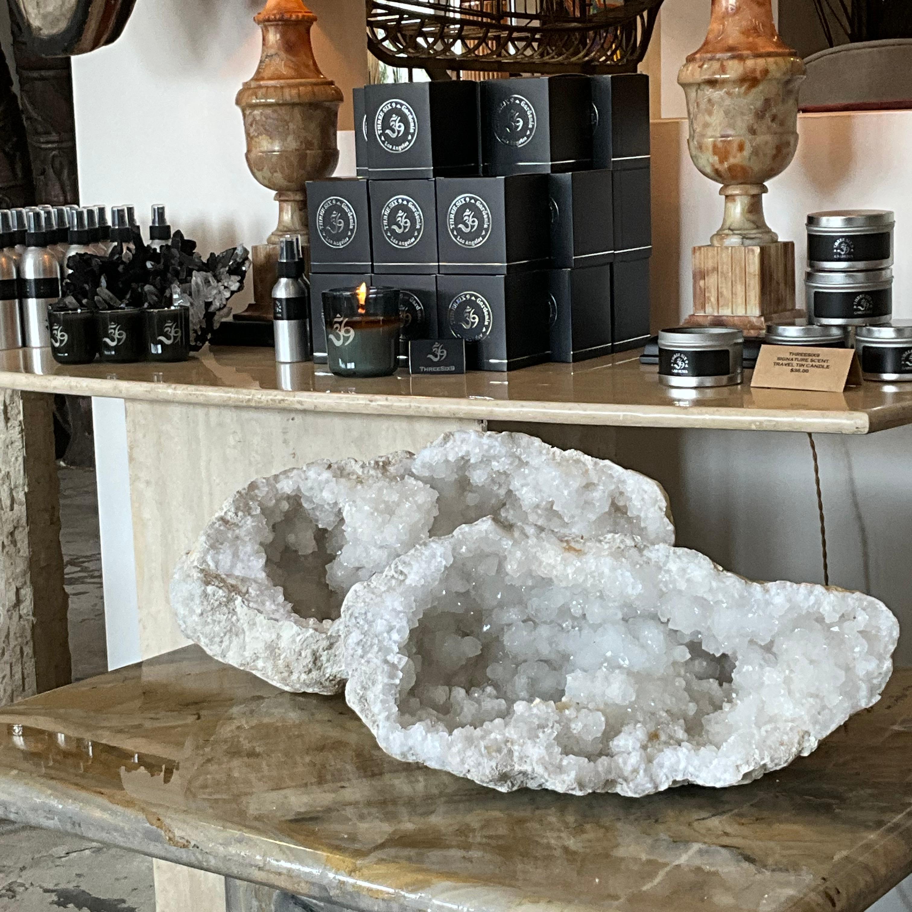 Late 20th Century Pair of Calcite Crystal Geodes For Sale