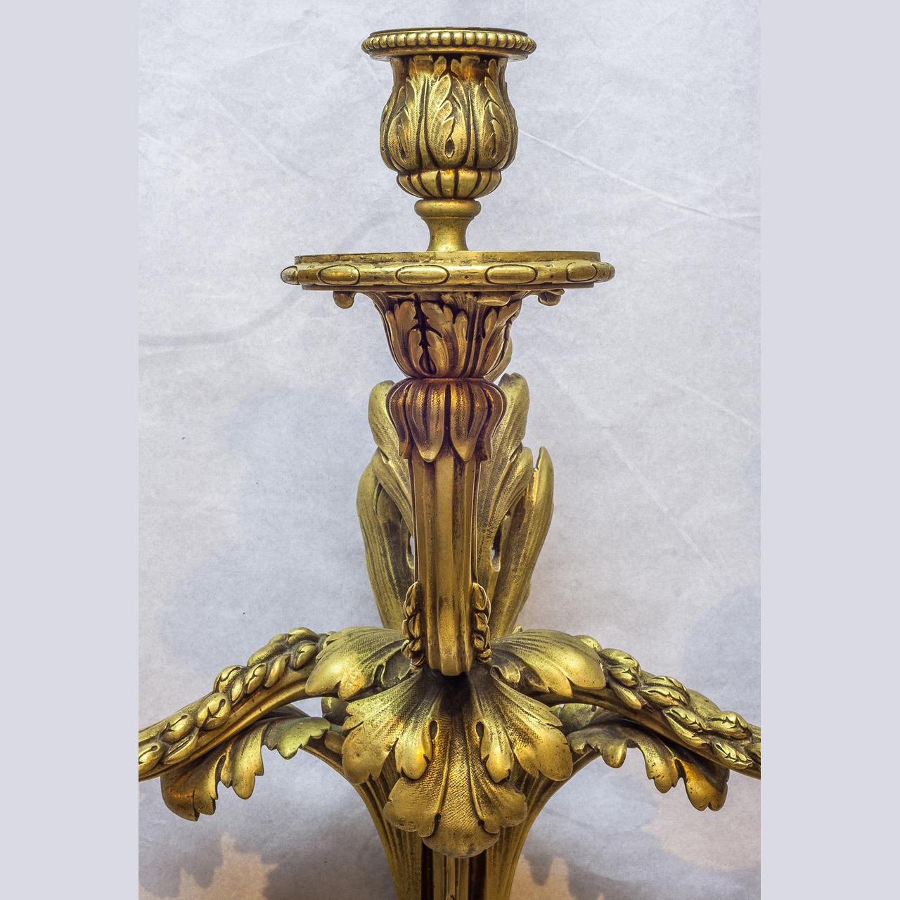 20th Century Pair of Caldwell Gilt Bronze Three-Light Wall Light Sconces For Sale